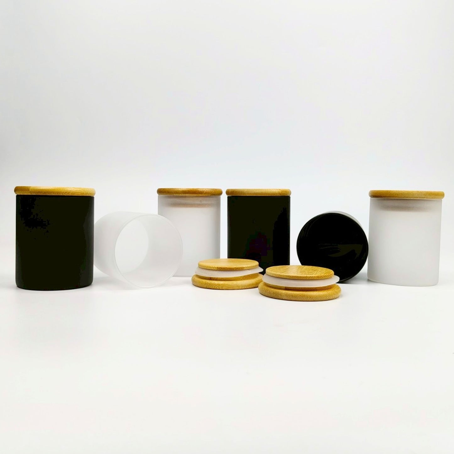 GLASS JAR | FROSTED GLASS JAR WITH WOODEN LID SIZE: 65 x 80MM - 200ML