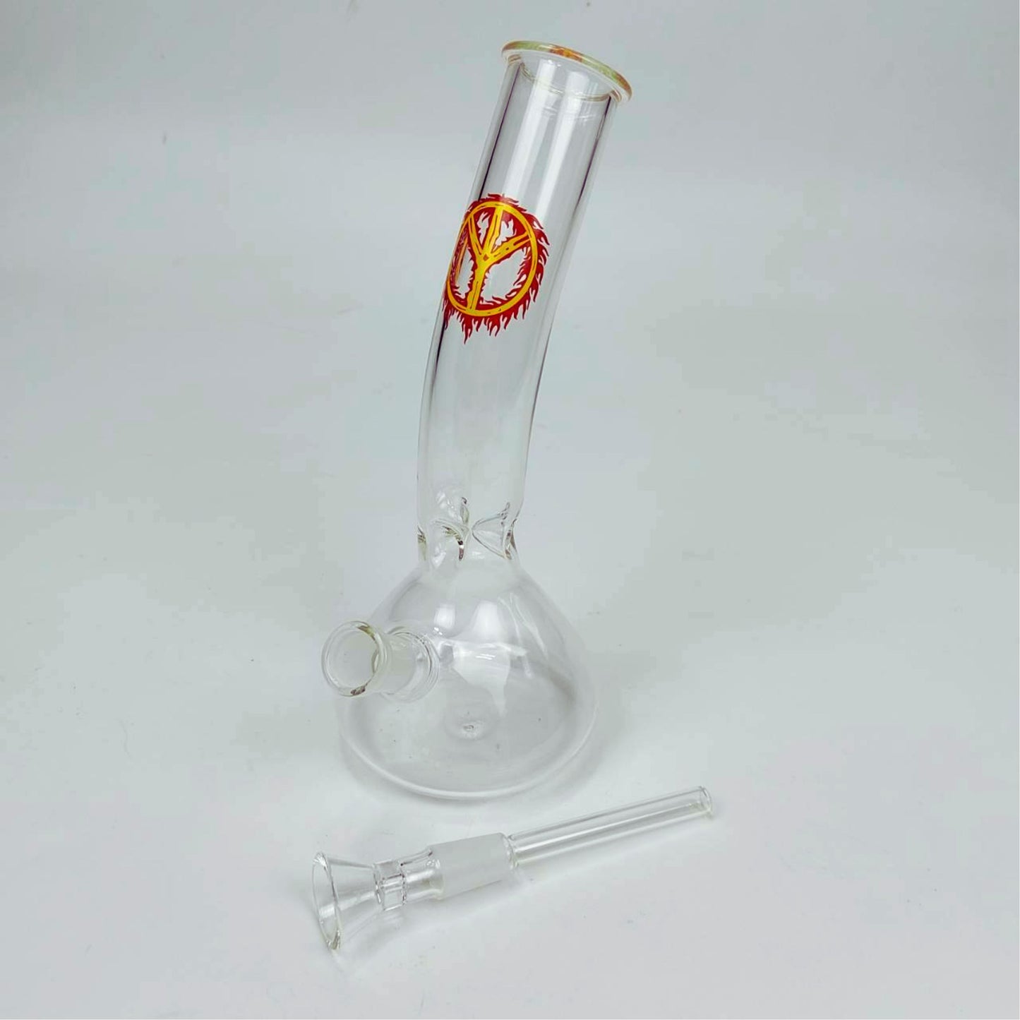 GLASS BONG | PEACE BENDED NECK BEAKER GLASS BONG 8.5 INCH 4MM THICKNESS