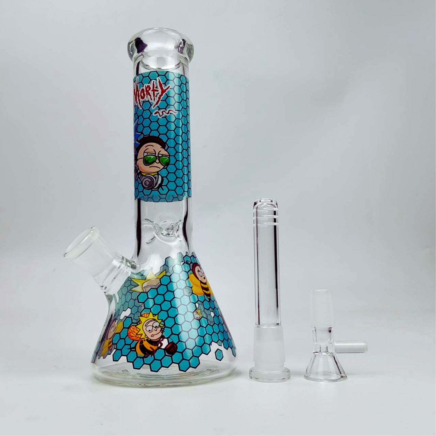 GLASS BONG | RICK AND MORTY HONEYCOMB BLUE 9 INCH 5MM THICKNESS