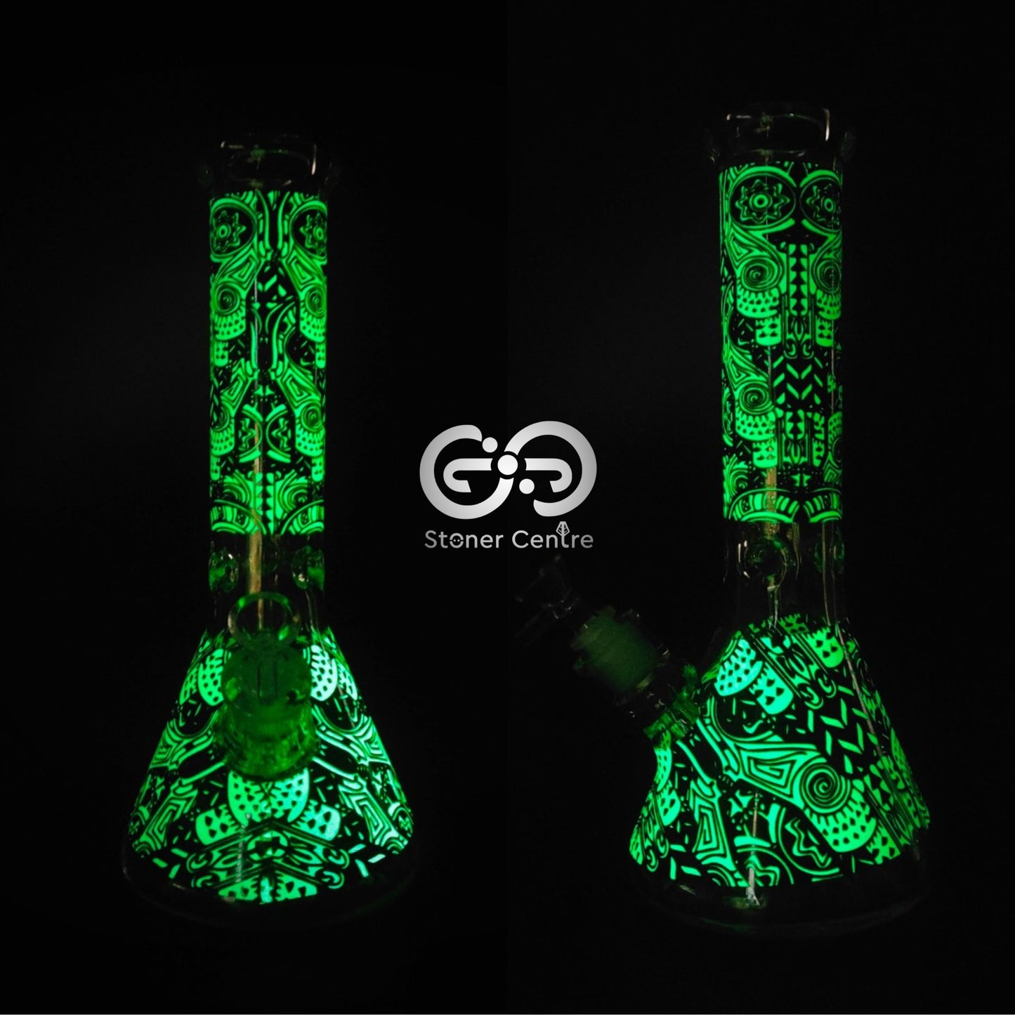 Glass Bong | OWL GLOW IN THE DARK BEAKER BONG 13 INCH