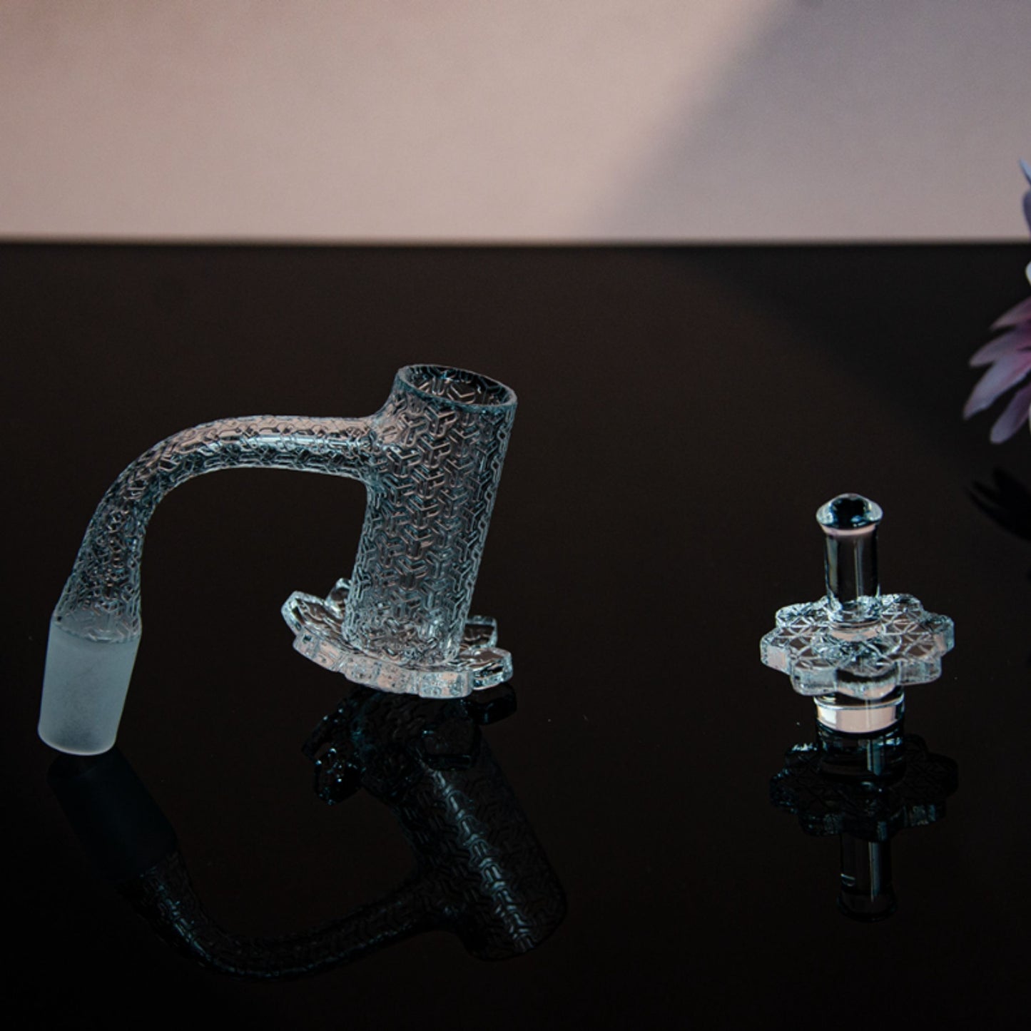 QUARTZ BOWL | LOTUS BLENDER QUARTZ BANGER WITH CAP PEARL 14 MM 45&90 DEGREE