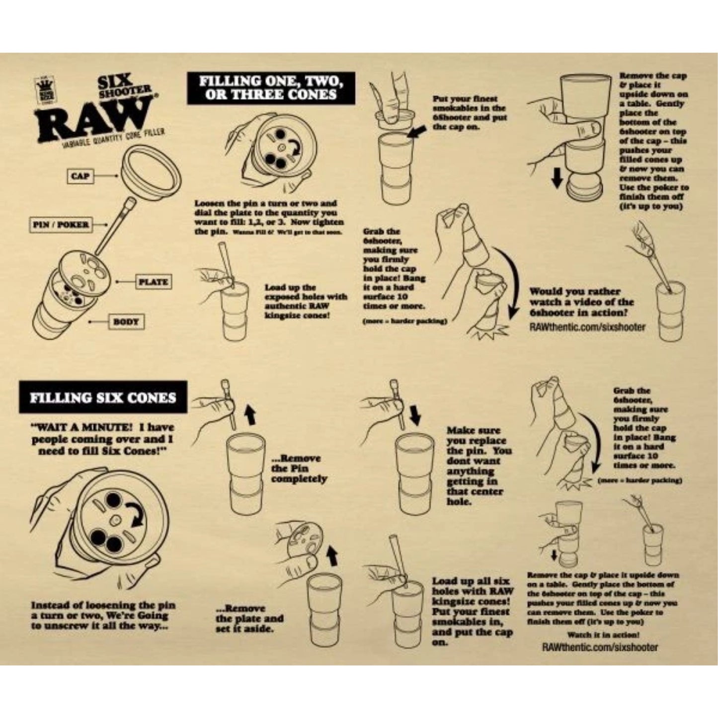 RAW SIX SHOOTER KING SIZE RAW CONE FILLER - FILL 1 - 6 CONES AT A TIME