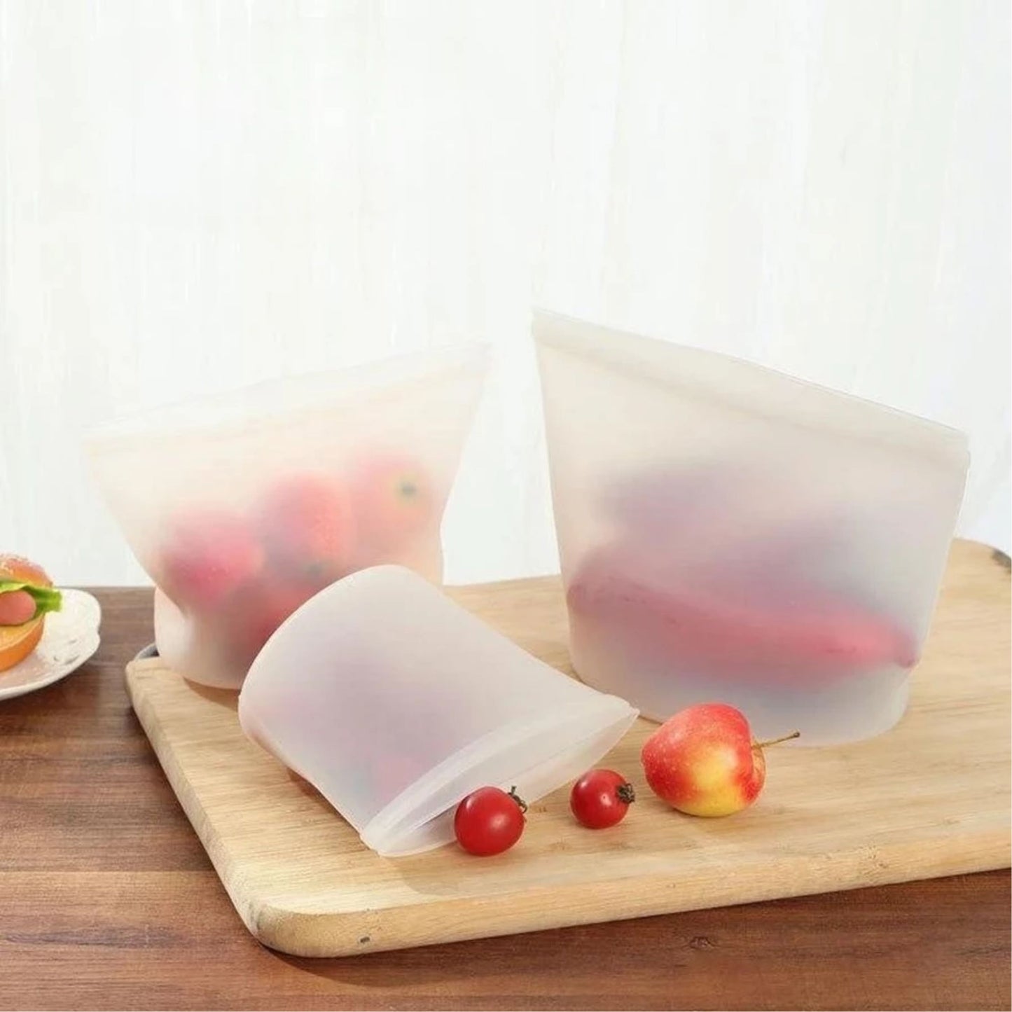 REUSABLE SILICONE FOOD STORAGE BAGS 8 BAGS PER SET