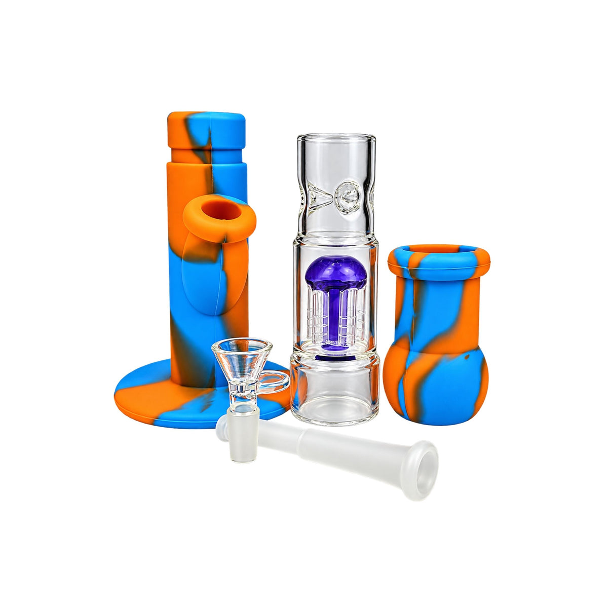 GLASS BONG | SILICONE BONG WITH BLUE GLASS FILTER 6 ARM PERCOLATOR 12 INCH