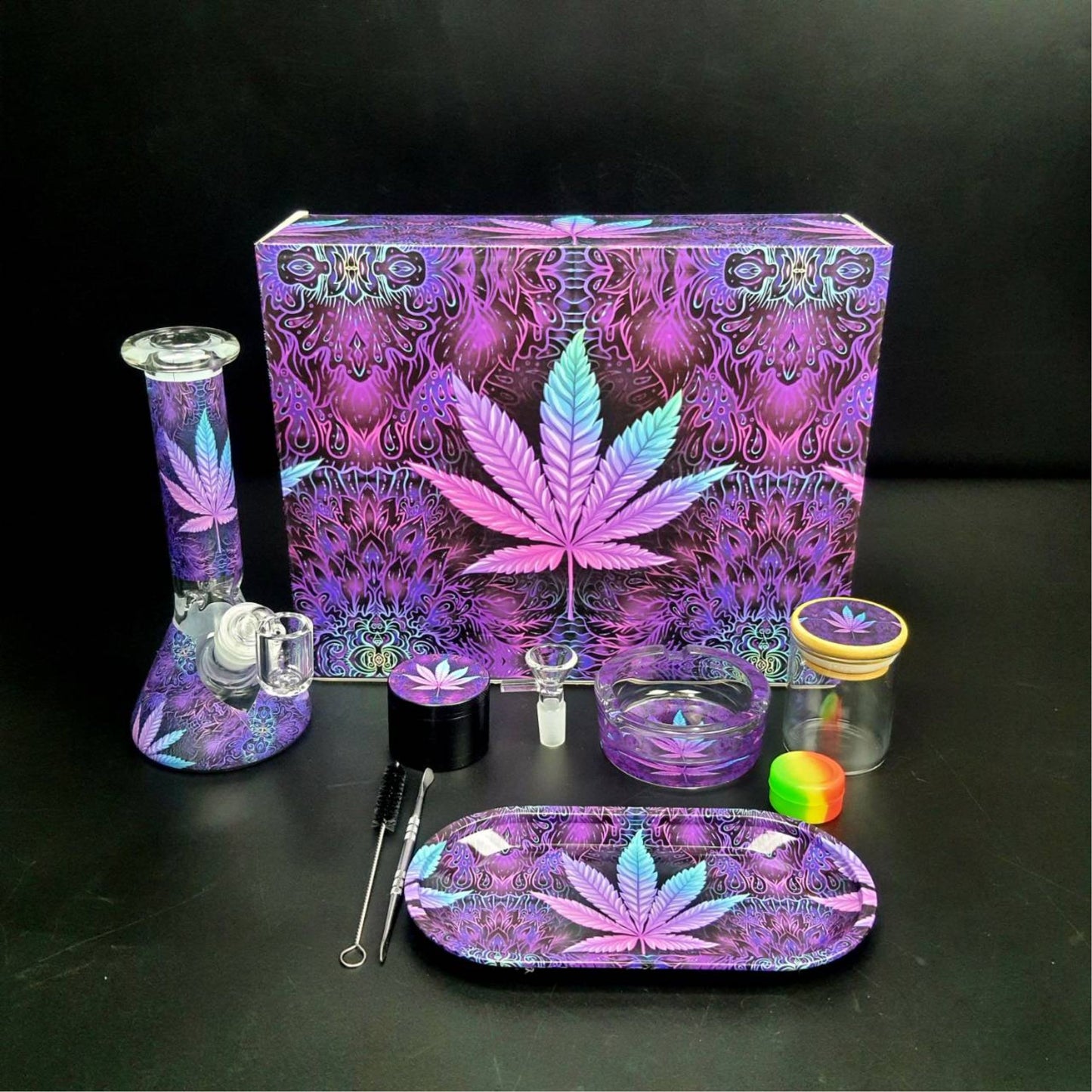 BONG SET (MIX DESIGN WITH QUARTZ) | MJ LEAF