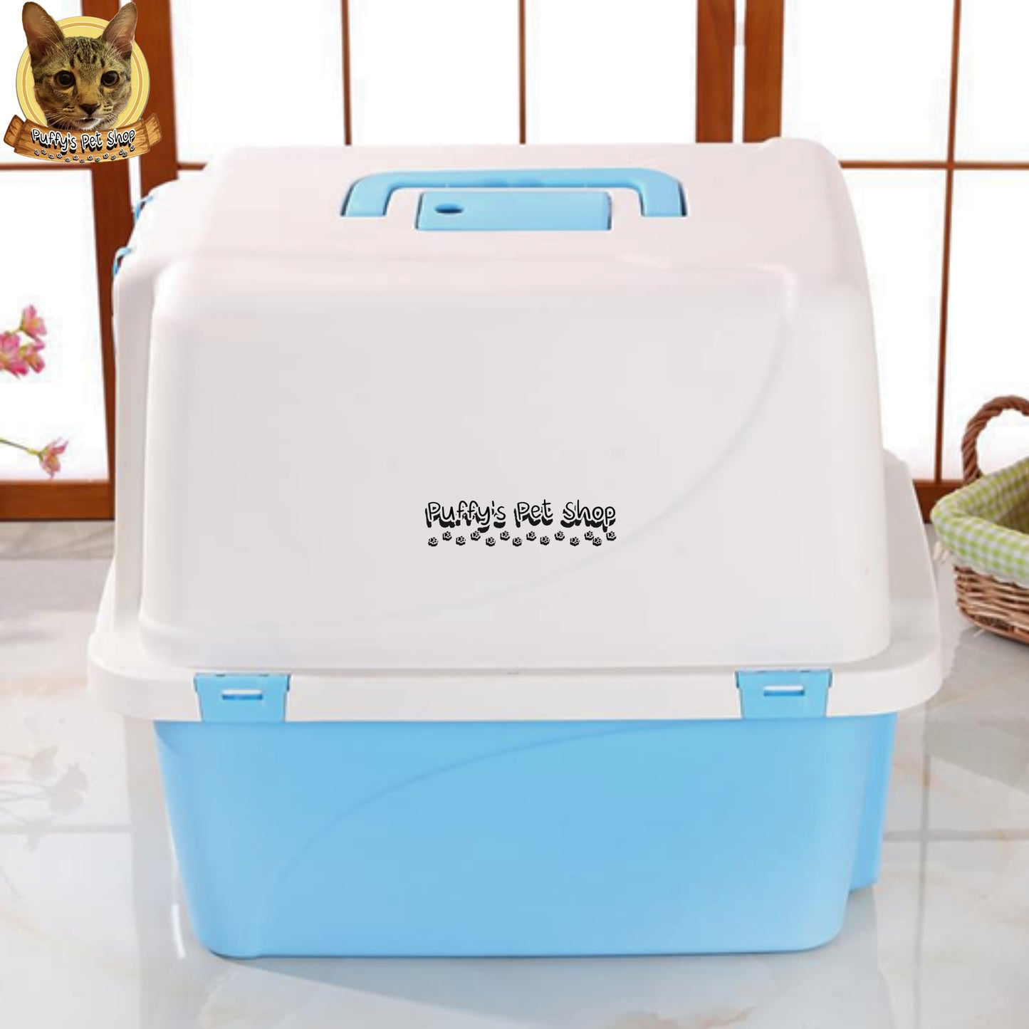 Puffy's Pet Shop | Closed-Top Cat Toilet ห้องน้ำแมวทรงปิด พร้อมหน้าต่างด้านบนปรับเปิด – ปิด ลดกลิ่นไม่พึงประสงค์ได้ ขนาด 49 x 40 x 42 ซม