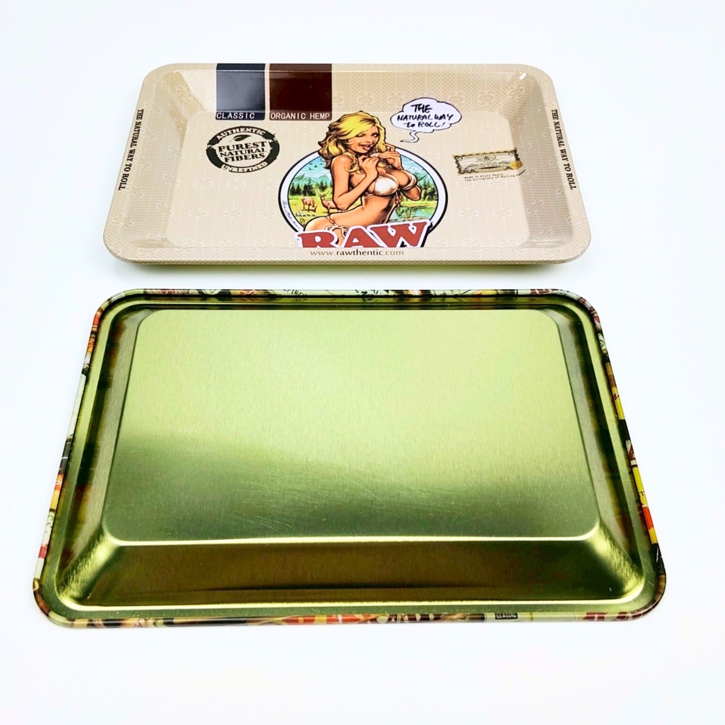 TRAY | RAW - BIKINI GIRL MINI METAL ROLLING TRAY SIZE : 12.5X18 CM