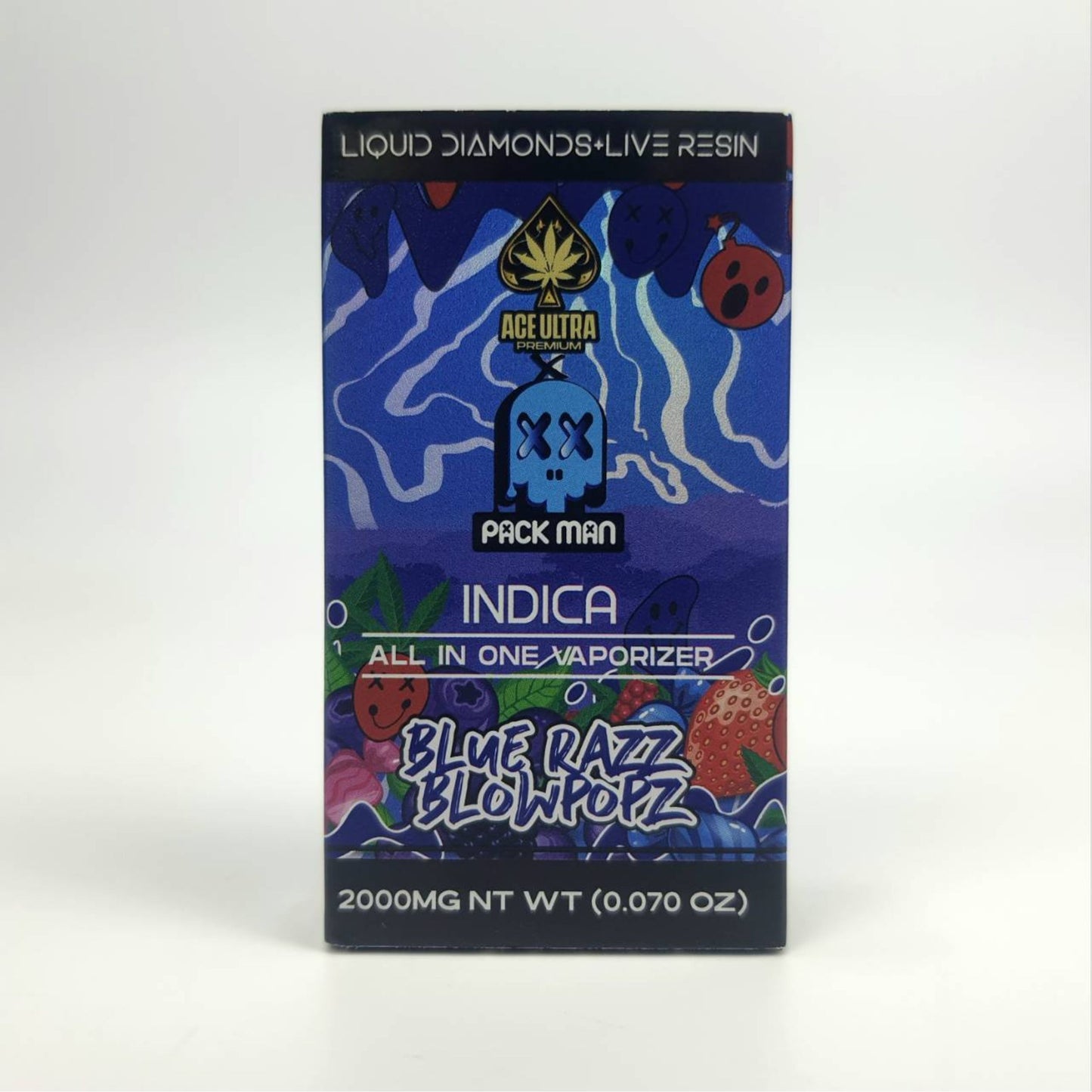 PACK MAN LIQUID DIAMONDS + LIVE RESIN 2.0ML | BLUE RAZZ BLOWPOPZ : INDICA