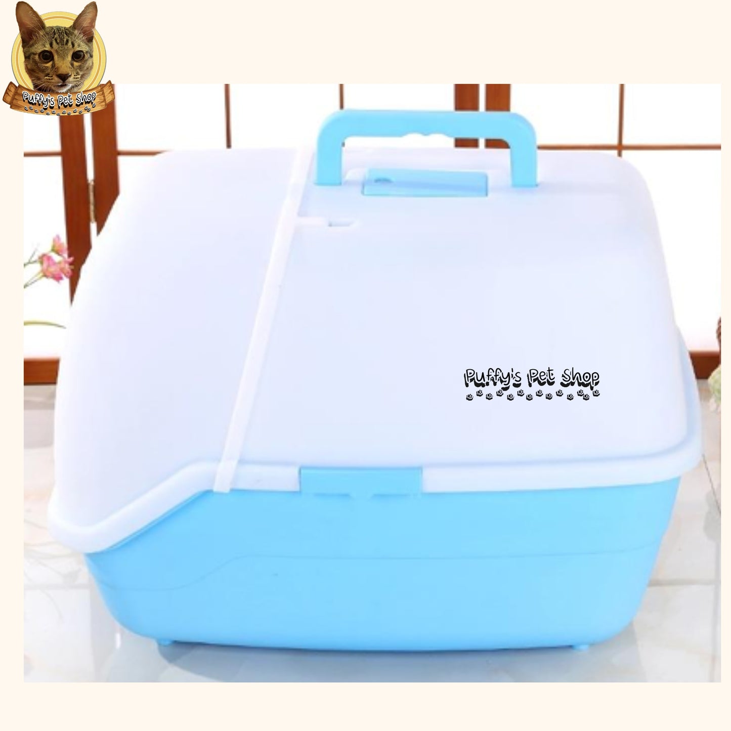 Puffy's Pet Shop | Minimal Cat Toilet ห้องน้ำแมวสไตล์โมเดิร์น พร้อมอุปกรณ์พลั่วตักทราย ขนาด 54 x 46 x 44 ซม