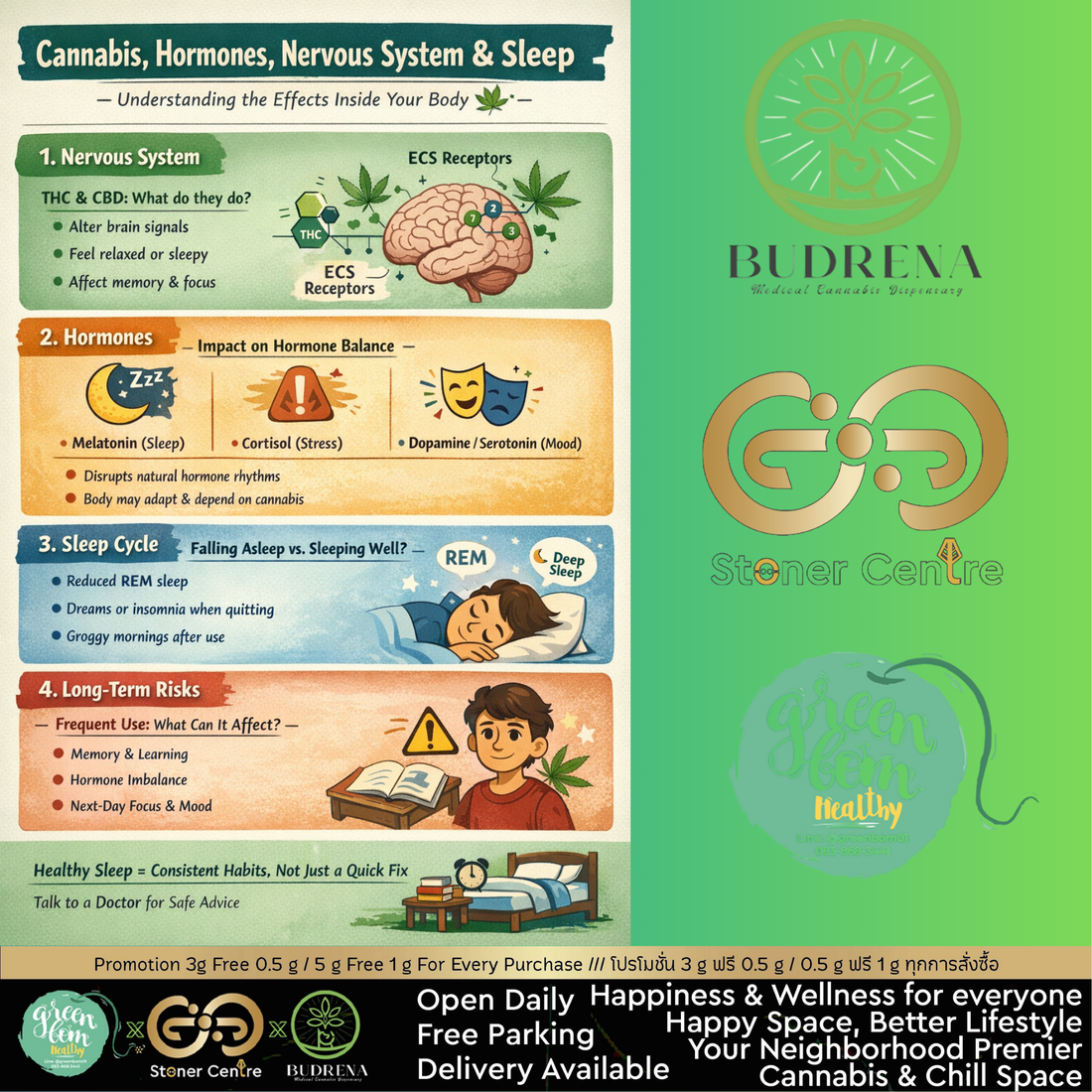 กัญชากับสมดุลของฮอร์โมน–ระบบประสาท–วงจรการนอน รู้ให้ลึก ก่อนจะมองว่าช่วย “หลับดีขึ้น” จริงไหม 🌿🧠😴