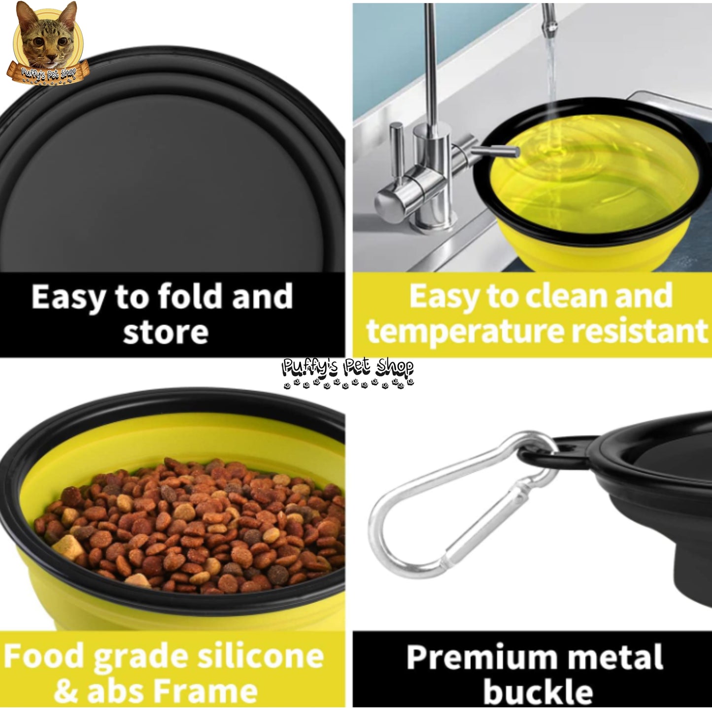 Puffy's Pet Shop | Collapsible Silicone Pet Bowl – Travel Friendly ชามซิลิโคนพับได้ สำหรับสัตว์เลี้ยง พกพาสะดวก เหมาะสำหรับเดินทาง ขนาด 13 x 5.5 x 9 ซม.