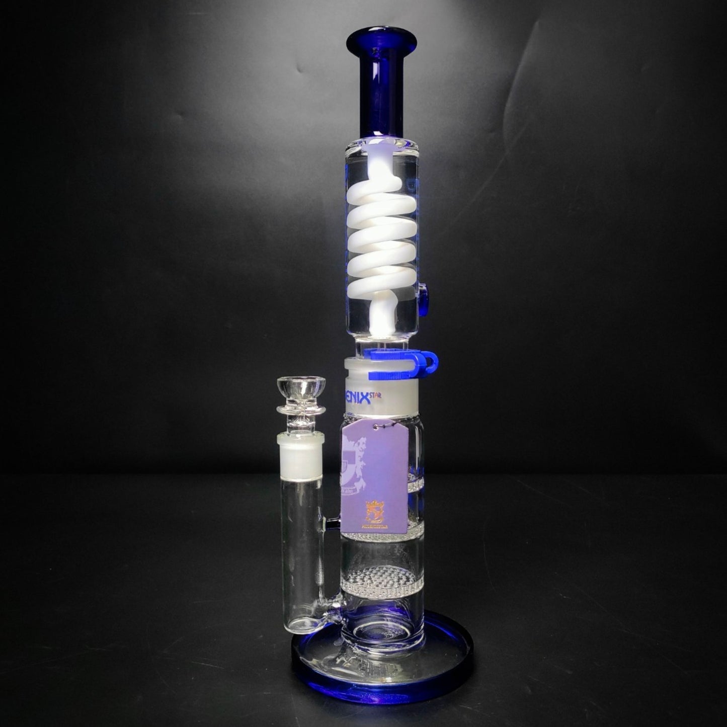 Glass Bong | PHOENIX STAR STRAIGHT LEGO WITH TRIPLE HONEYCOMB PERCOLATOR 15INCH | WHITE CLIP