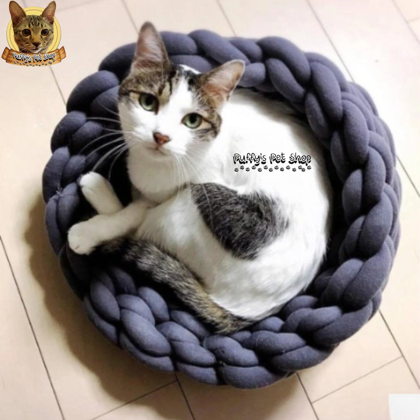 Puffy's Pet Shop | Knitted Cotton Basket Bed for Cats & Dogs ที่นอนสัตว์เลี้ยง น้องหมาและน้องแมว ทรงตะกร้า ผลิตจากผ้าฝ้ายถัก ขนาด 35 / 40 / 45 ซม.