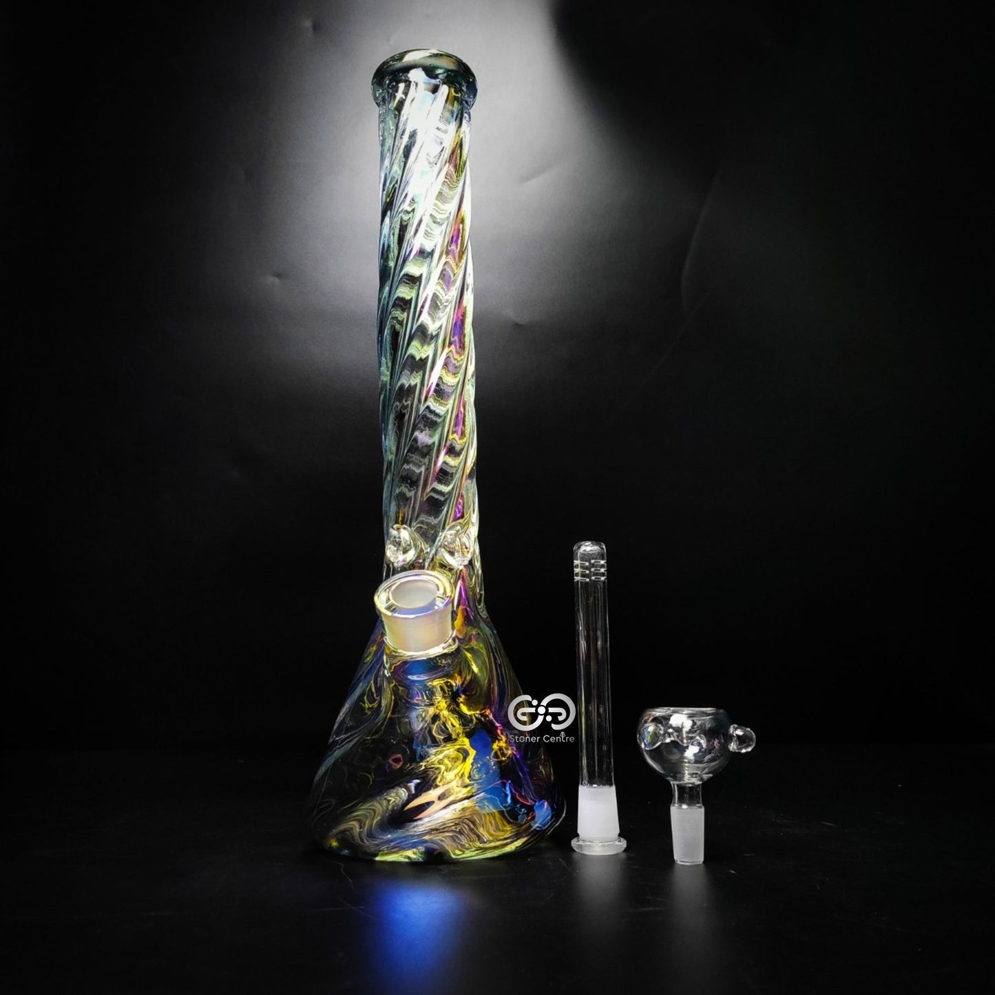 Glass Bong | TWISTY RAINBOW HOLOGRAPHIC BEAKER 16 INCH