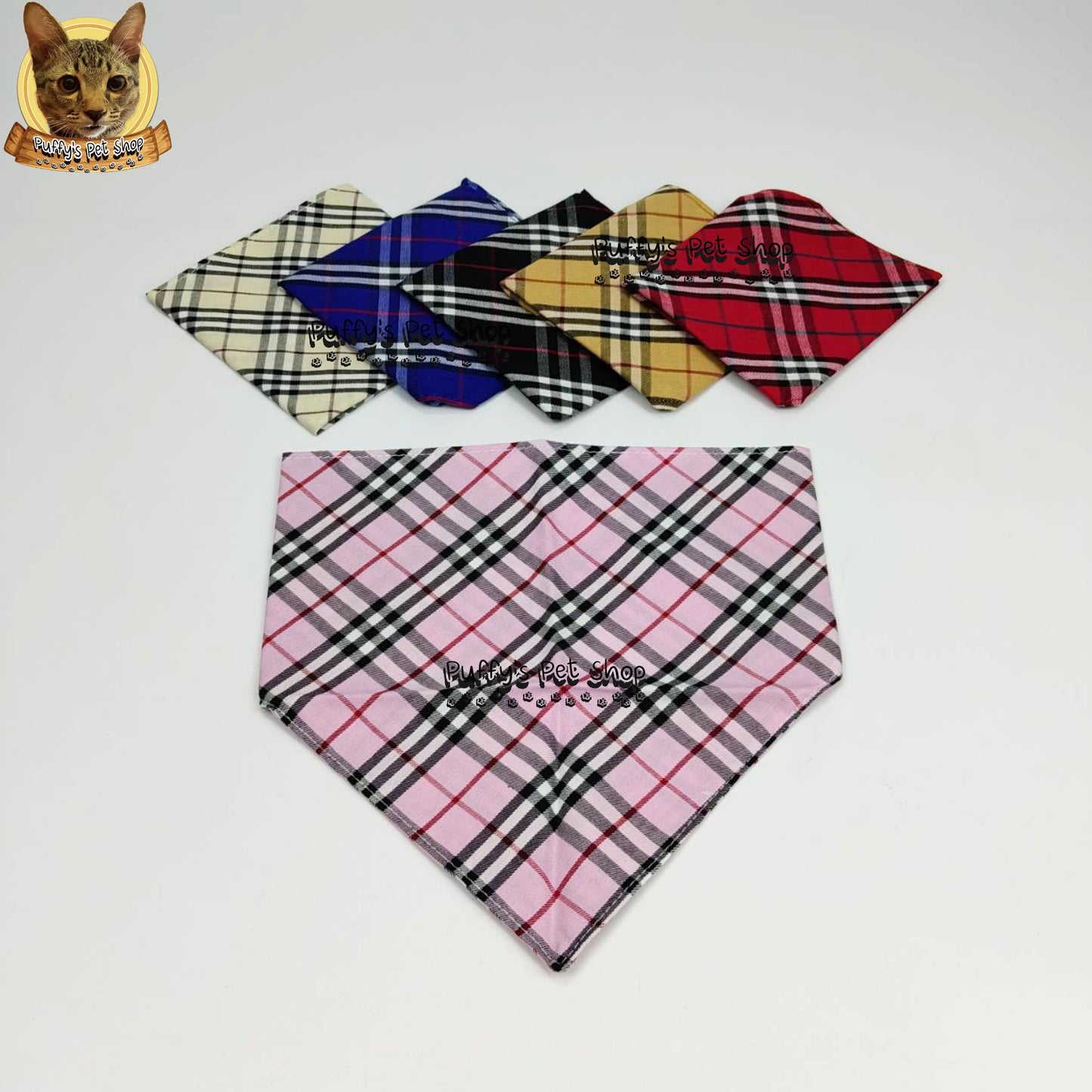 Puffy's Pet Shop | Luxury Cotton Pet Scarf  ผ้าพันคอสัตว์เลี้ยงพรีเมียม ผ้าคอตตอนแท้ เนื้อผ้าดี ไม่ระคายเคือง สำหรับสุนัขและแมว ขนาด M 50 ซม.