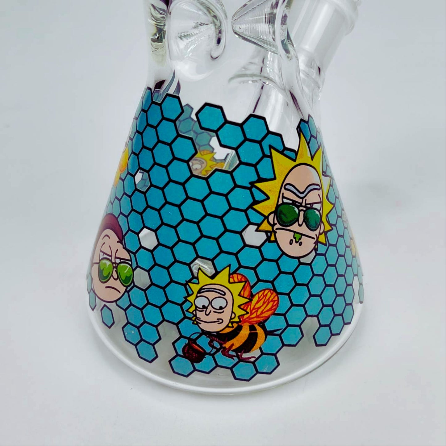 GLASS BONG | RICK AND MORTY HONEYCOMB BLUE 9 INCH 5MM THICKNESS