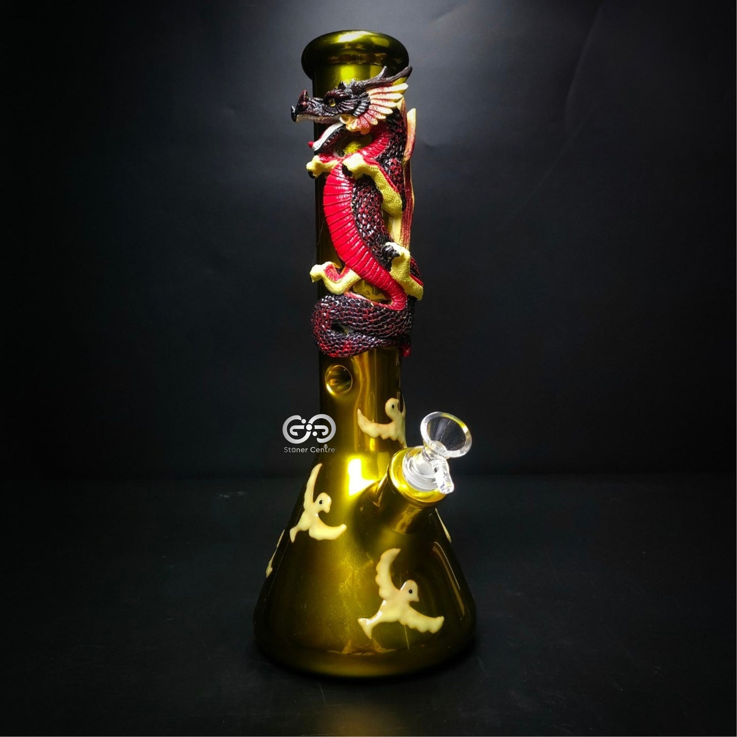 Glass Bong | GOLD DRAGON BEAKER GLOW IN THE DARK 13.5 INCH