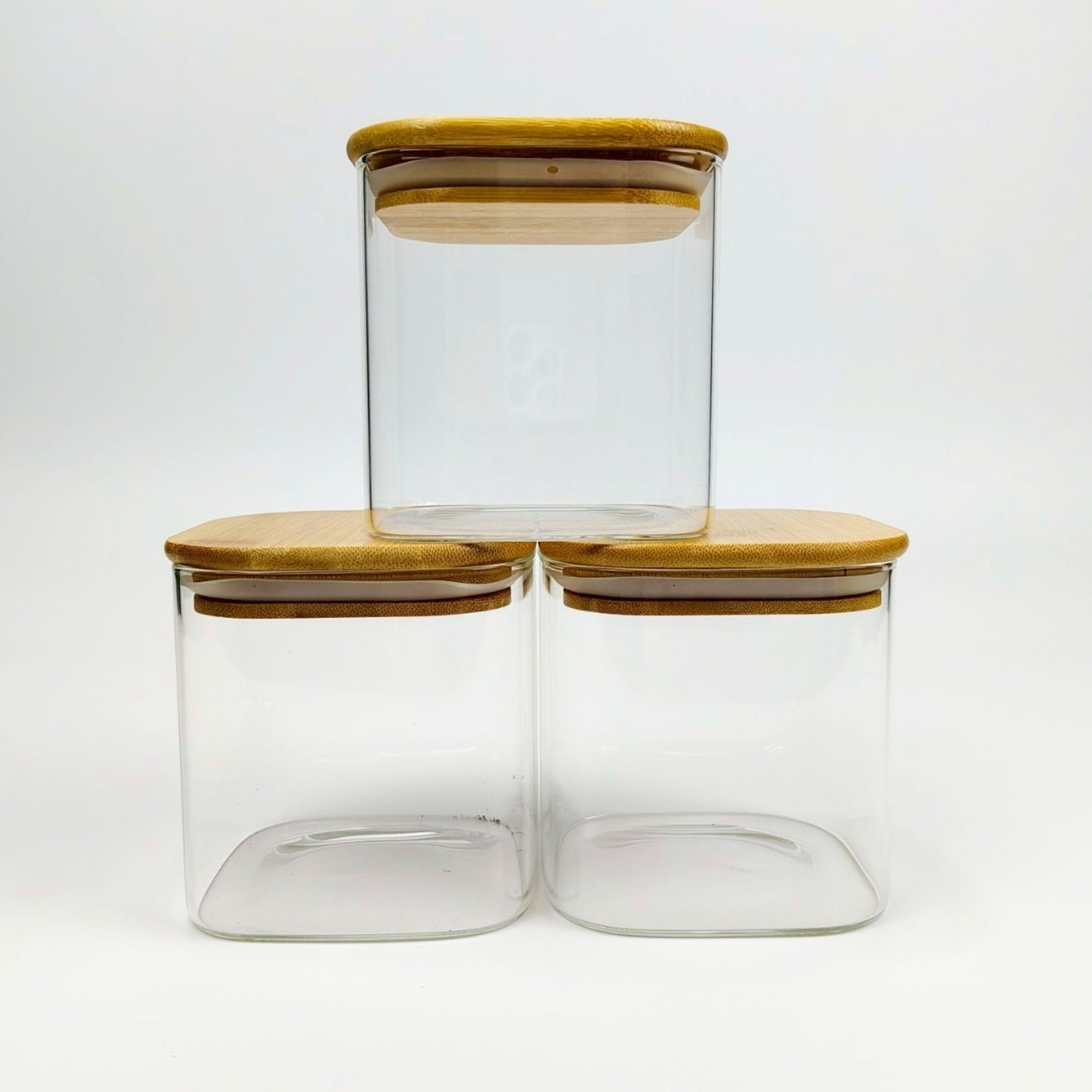GLASS JAR | SQUARE GLASS JAR WITH WOODEN LID SIZE: 100 x 100MM - 700ML