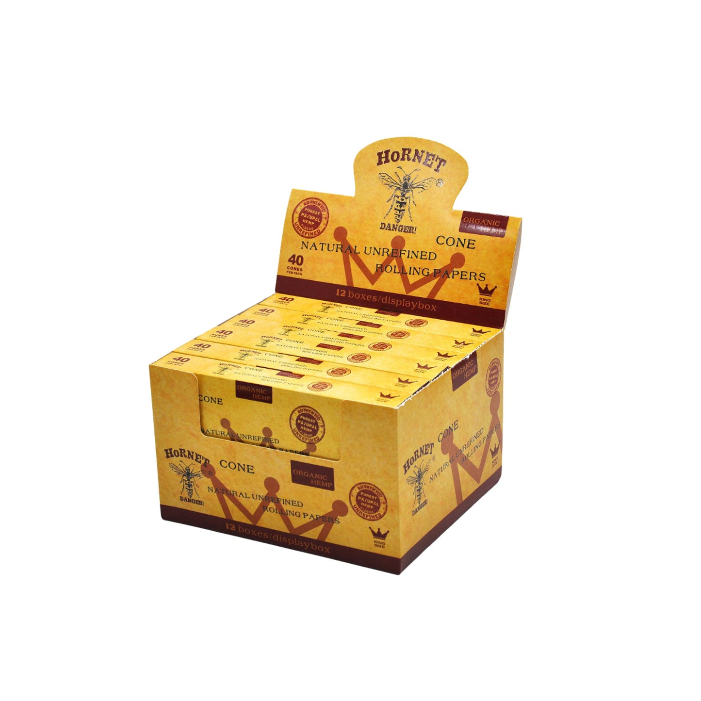 ROLLING PAPER | HORNET BROWN KINGSIZE ORGANIC HEMP PRE - ROLLED CONES