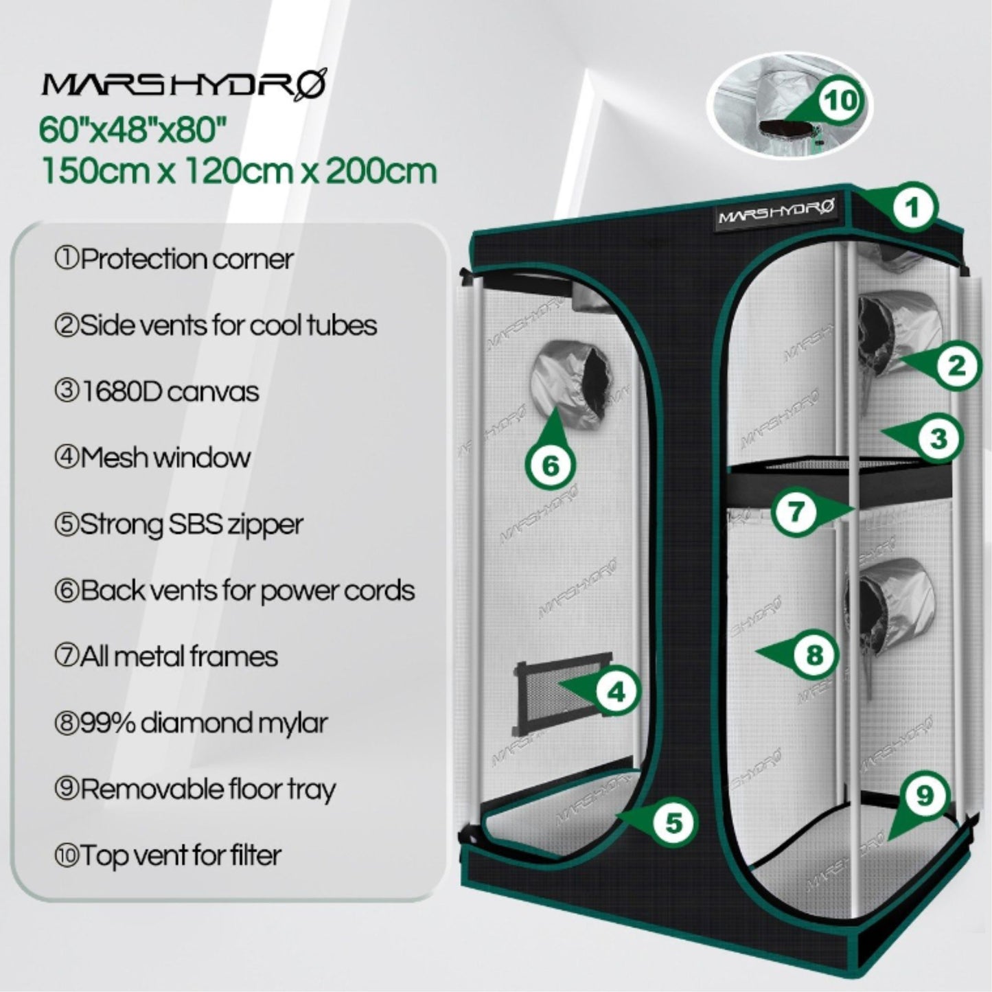 GROWING TOOLS | MASR HYDRO 2 IN 1 GROW TENT 150x120x200 CM