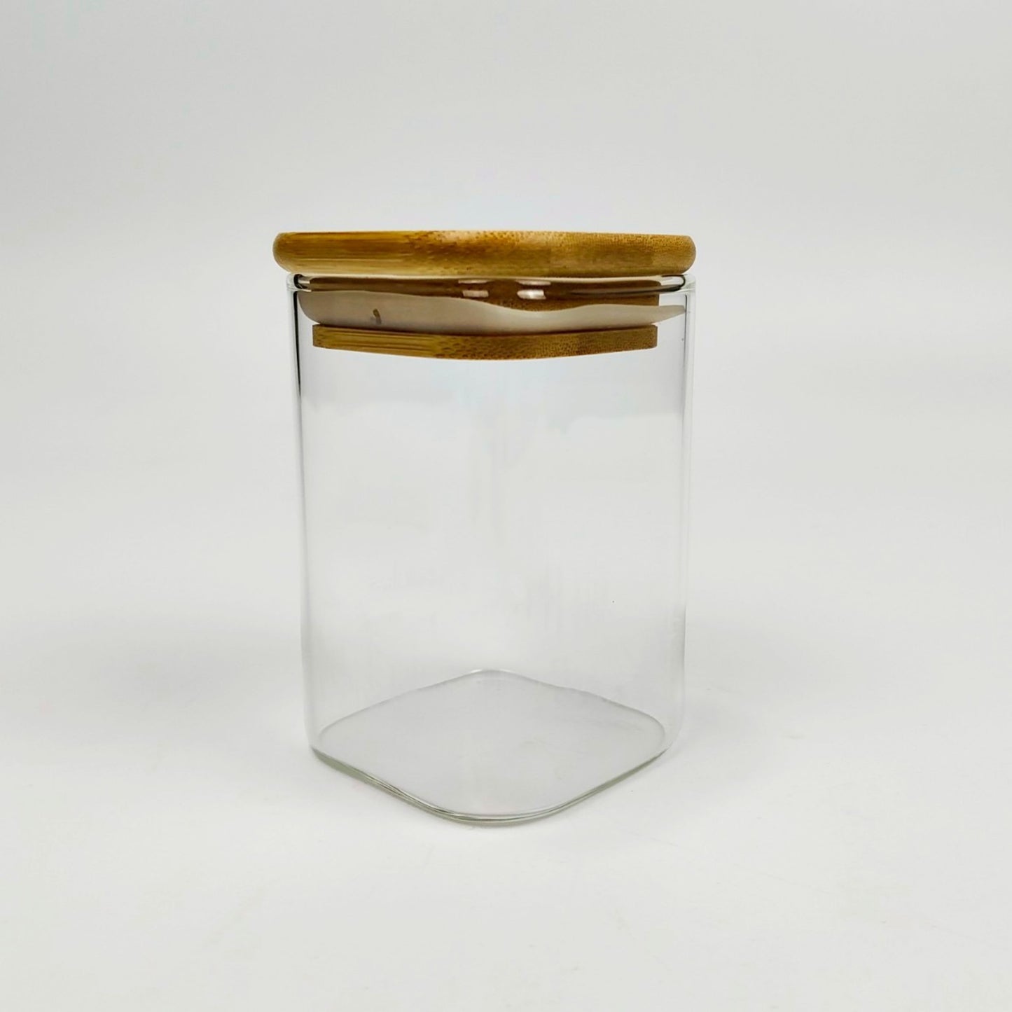 GLASS JAR | SQUARE GLASS JAR WITH WOODEN LID SIZE: 60 x 90MM - 200ML
