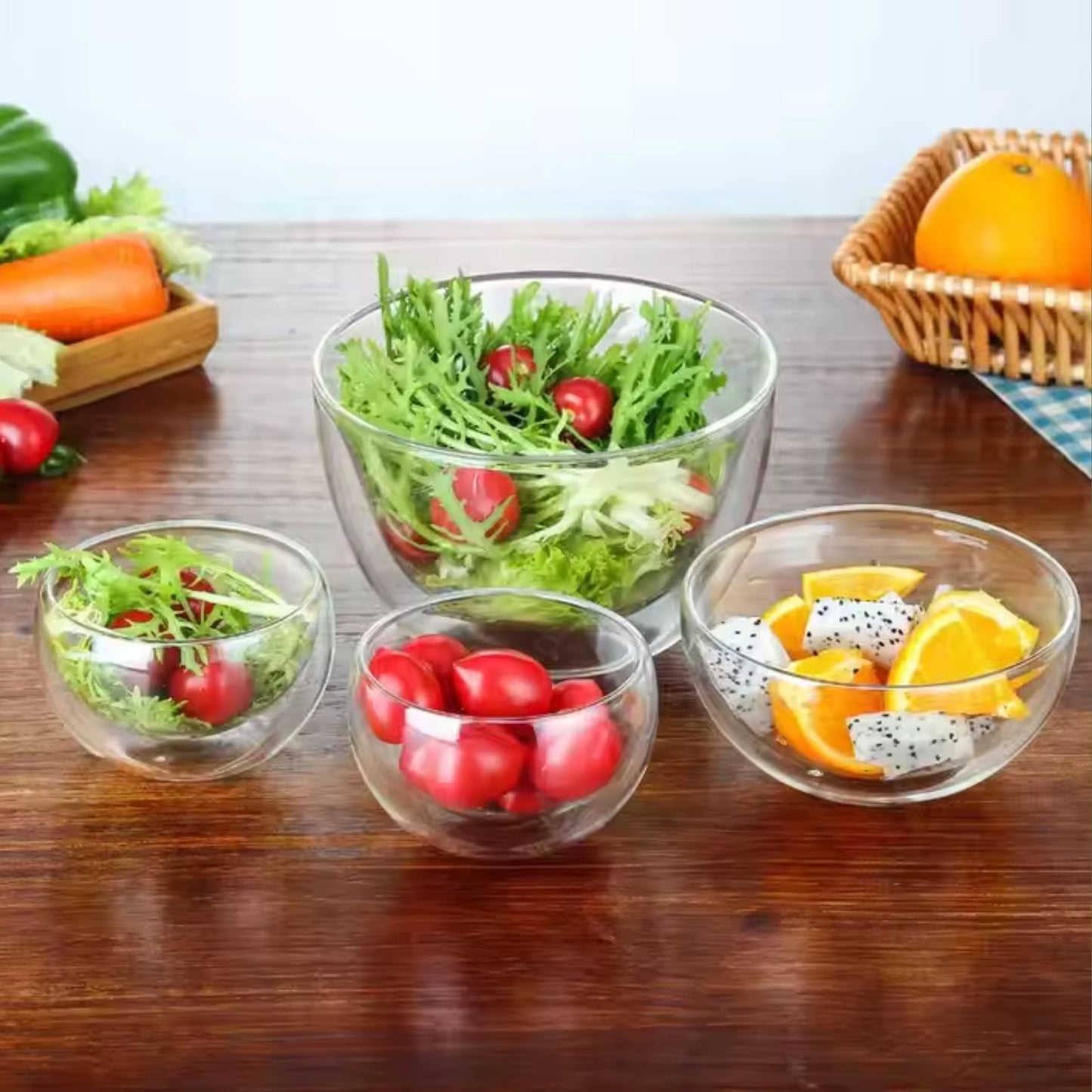 ชามแก้วสองชั้น กันร้อน กันเย็น ขนาด 500ml ผลิตจากแก้วโบโลซิลิเกต สำหรับเสริ์ฟซุบ น้ำแกง ขนมหวาน ผลไม้ และอื่น ๆ