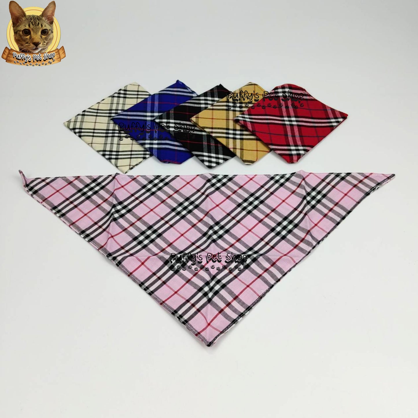 Puffy's Pet Shop | Luxury Cotton Pet Scarf  ผ้าพันคอสัตว์เลี้ยงพรีเมียม ผ้าคอตตอนแท้ เนื้อผ้าดี ไม่ระคายเคือง สำหรับสุนัขและแมว ขนาด M 50 ซม.