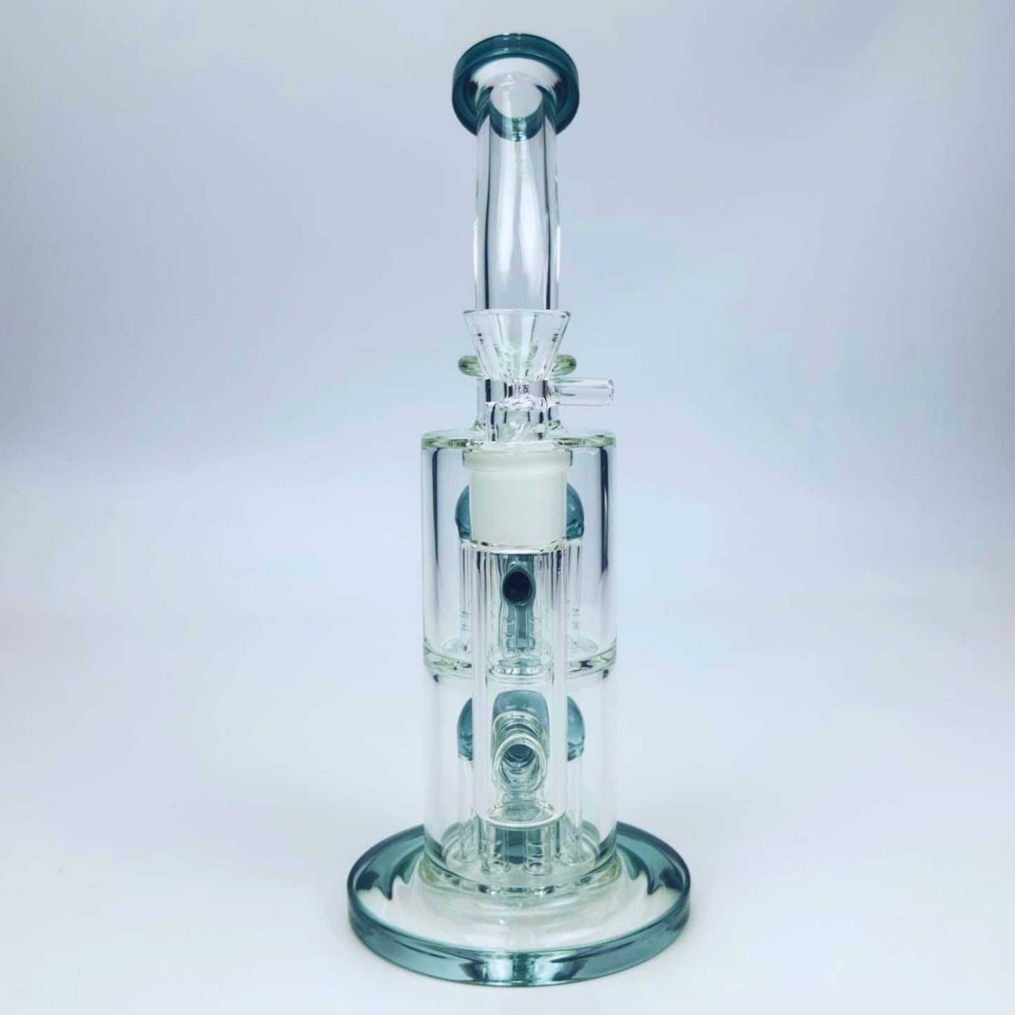 GLASS BONG | STRAIGHT GLASS RIG 10.5 INCH 18MM JOINT BUILT IN DOUBLE WATERFALL PERC - 16 ARM DIFFUSER THICKEN BASE AND COLOR TOP