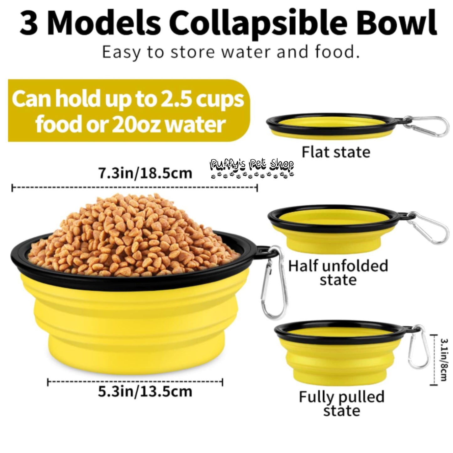 Puffy's Pet Shop | Collapsible Silicone Pet Bowl – Travel Friendly ชามซิลิโคนพับได้ สำหรับสัตว์เลี้ยง พกพาสะดวก เหมาะสำหรับเดินทาง ขนาด 13 x 5.5 x 9 ซม.