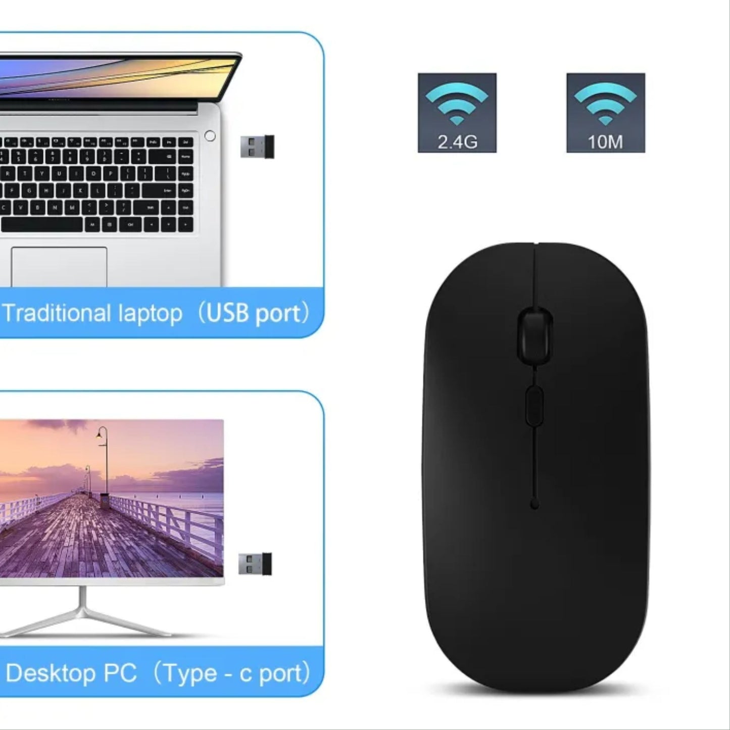 เม้าส์ไร้สาย สีเทา ปุ่มเงียบ ปรับ DPI ได้ 3 ระดับ (800/1200/1600)Wireless-Rechargeable Office Mouse รับประกัน 1 ปี