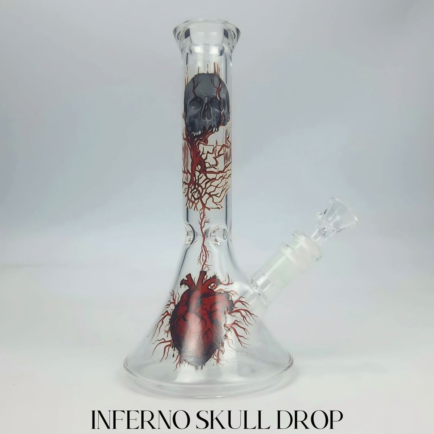GLASS BONG | CRIMSON HEART GLOW IN THE DARK BEAKER 9INCH 5MM THICKNESS