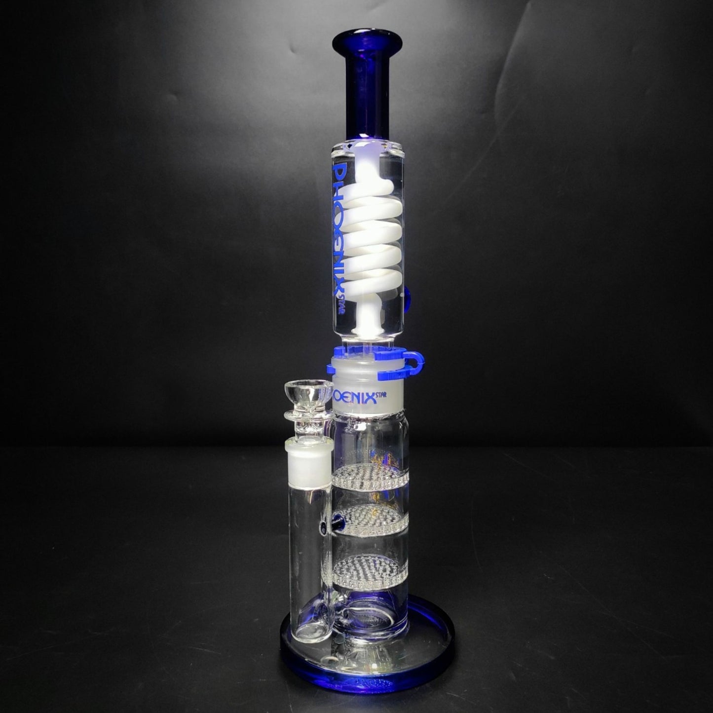 Glass Bong | PHOENIX STAR STRAIGHT LEGO WITH TRIPLE HONEYCOMB PERCOLATOR 15INCH | WHITE CLIP