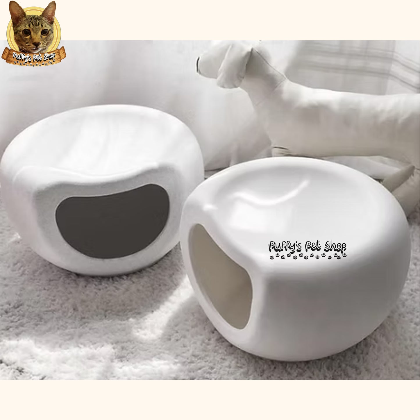 Puffy's Pet Shop | Smiley Cat House with Chair & Storage บ้านแมวหน้ายิ้มพร้อมเก้าอี้และที่วางของ ขนาด: 48 x 42 x 29 ซม.