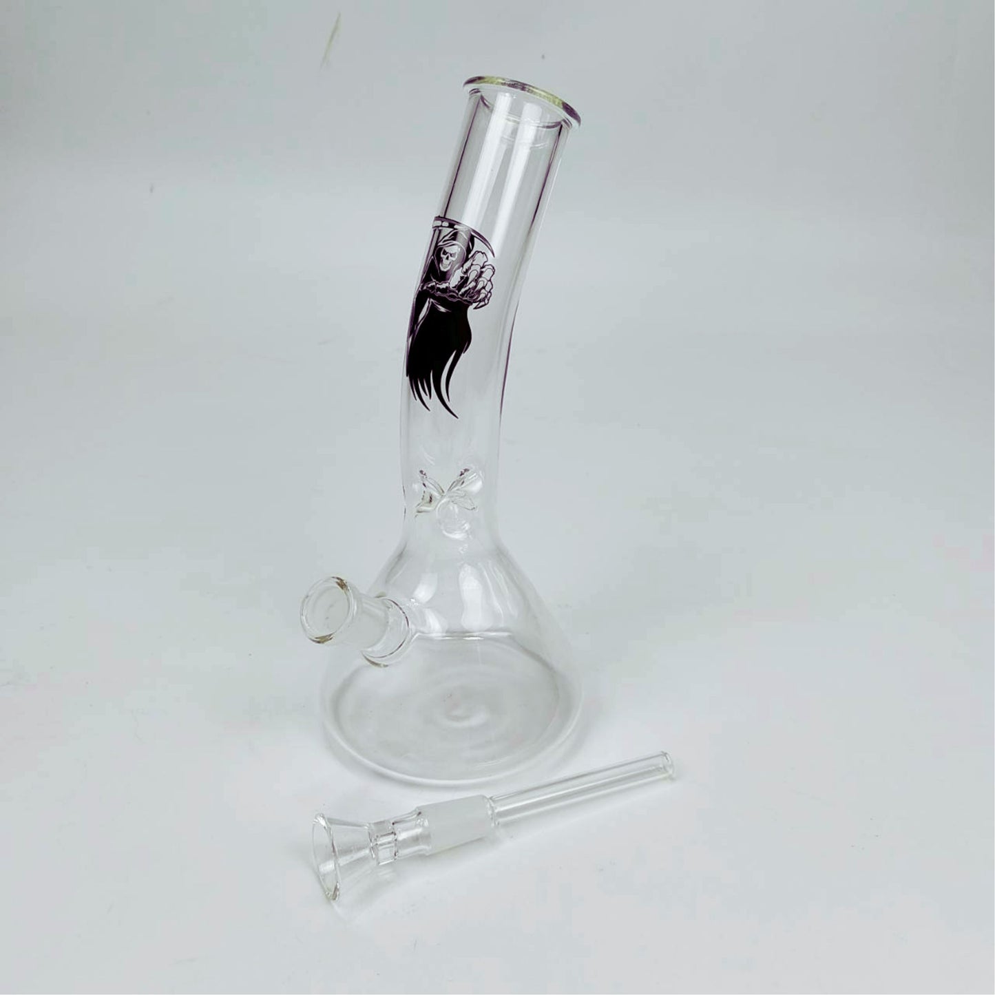 GLASS BONG | GRIM REAPER BENDED NECK BEAKER GLASS BONG 8.5 INCH 4MM THICKNESS