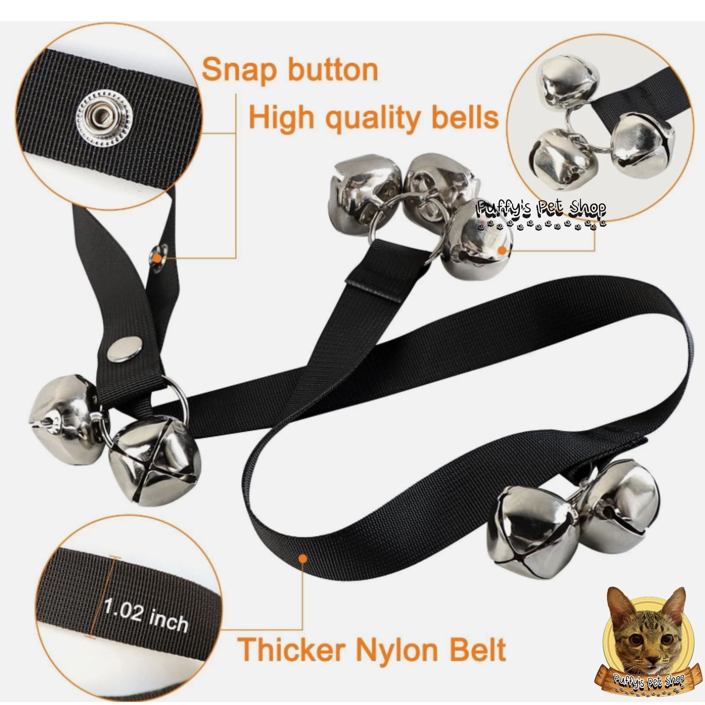 Puffy's Pet Shop |  Dog's Door Bell สายกระดิ่งสำหรับแขวนประตู อุปกรณ์ฝึกสุนัข ยาว 90 ซม