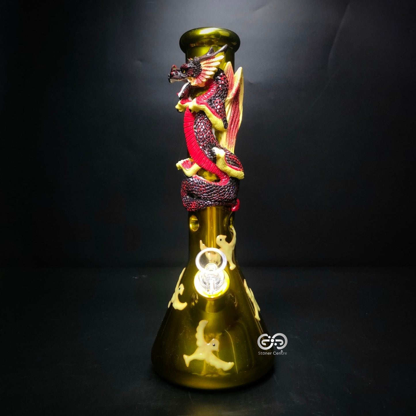 Glass Bong | GOLD DRAGON BEAKER GLOW IN THE DARK 13.5 INCH