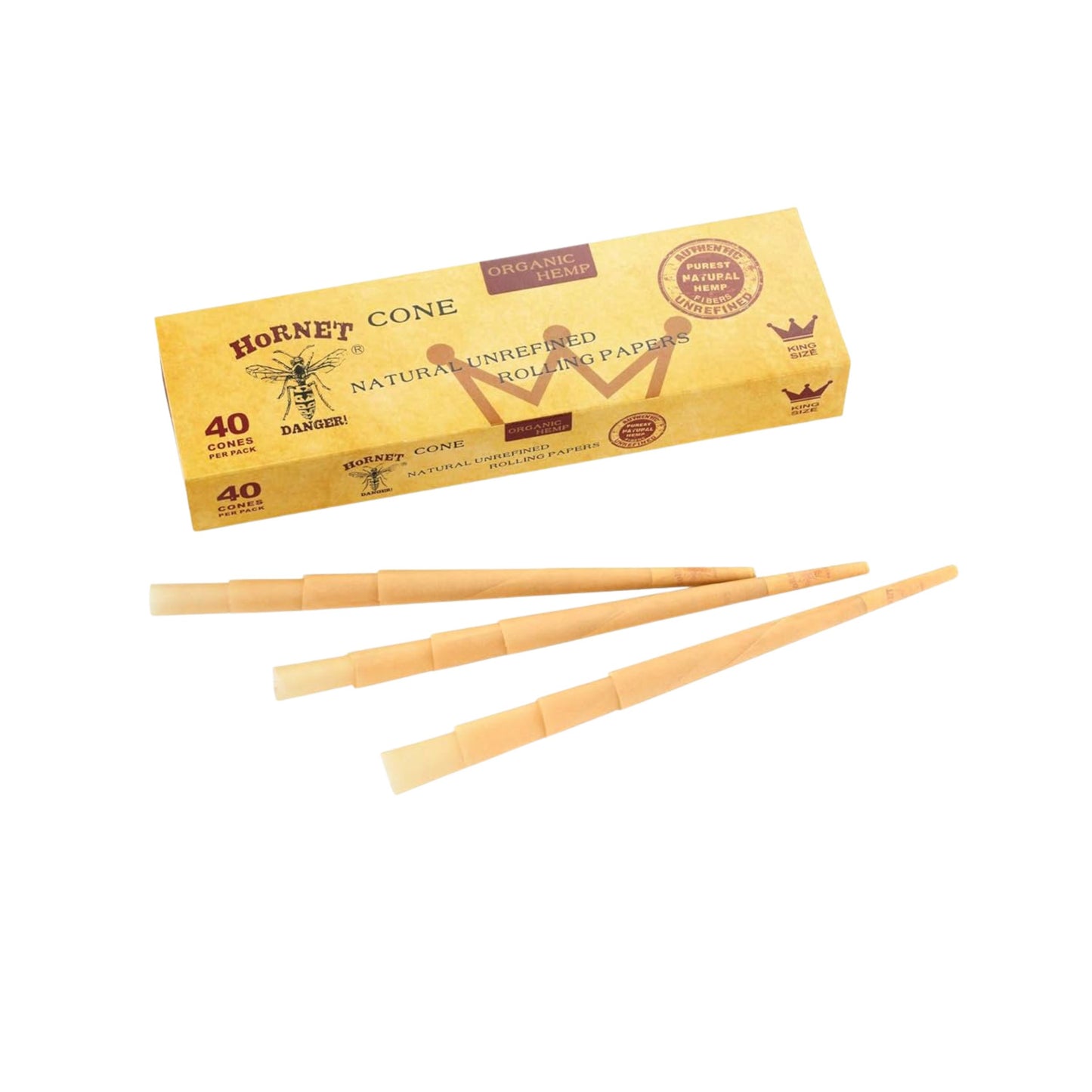 ROLLING PAPER | HORNET BROWN KINGSIZE ORGANIC HEMP PRE - ROLLED CONES