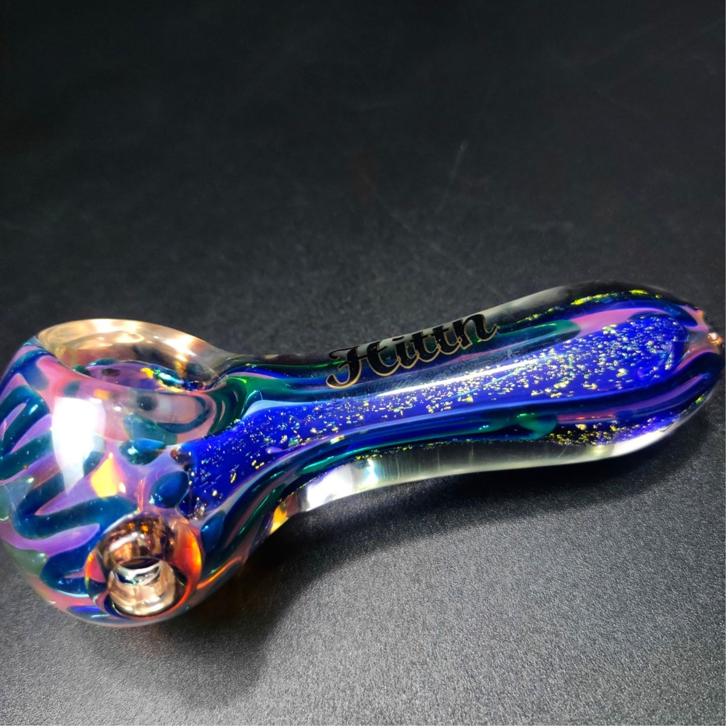 PIPE | HITTN BLUE ALIEN DICHROIC GLASS SPOON PIPE 4 INCH