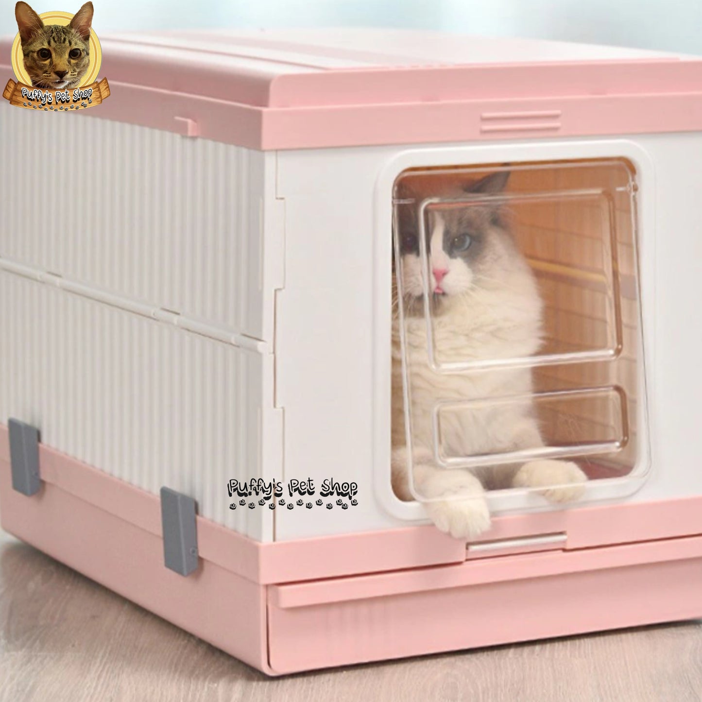 Puffy's Pet Shop | Foldable Cat Litter Box with Scoop set ห้องน้ำแมวแบบพับเก็บได้ พร้อมไม้ตักทรายในชุด ขนาดกาง 46.3 x 53.5 x 41.5 ซม
