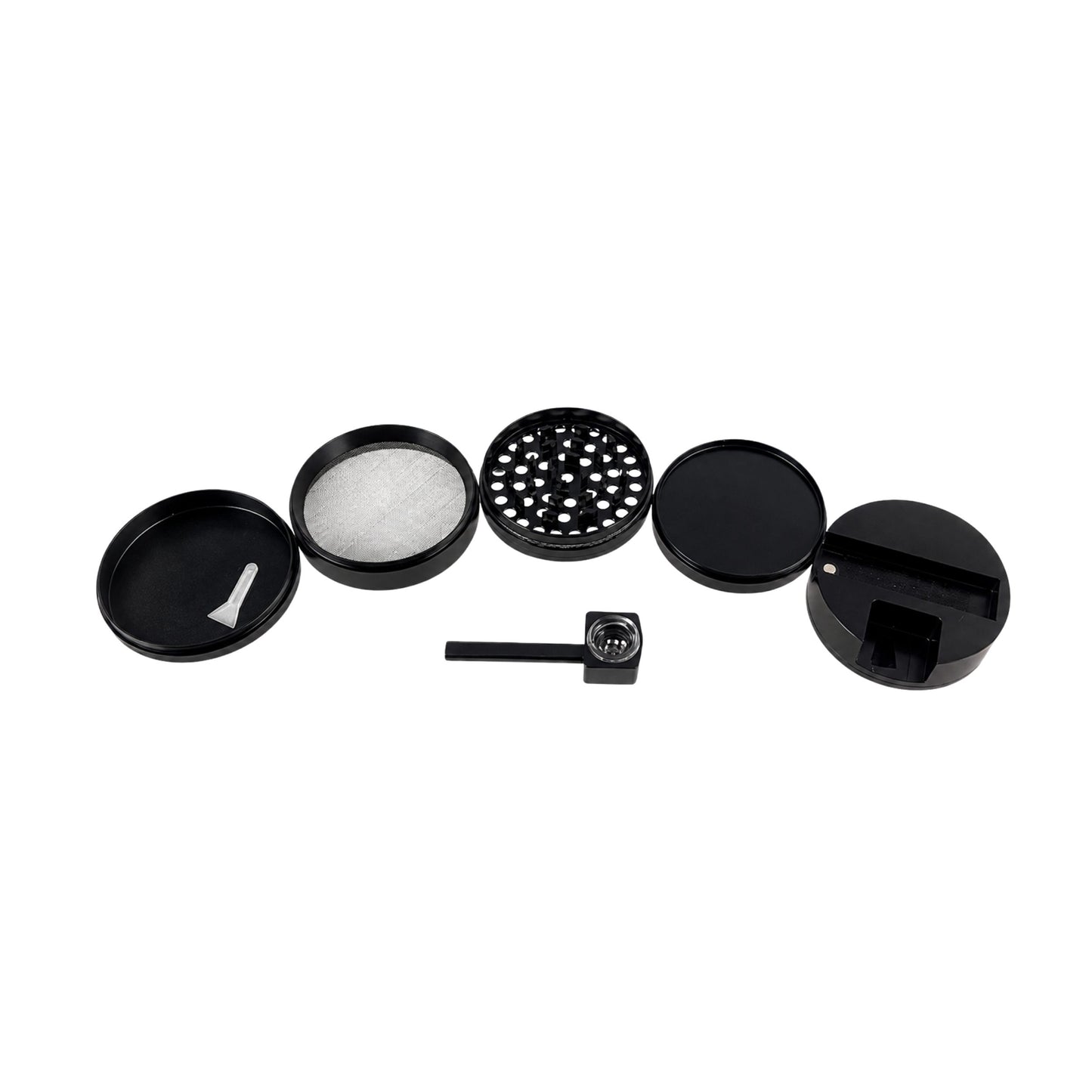 GRINDER | STAINLESS STEEL GRINDER & ONE HITTER 5 LAYER 75 MM DIAMETER WITH POLLEN CATCHER AND KIEF SPOON
