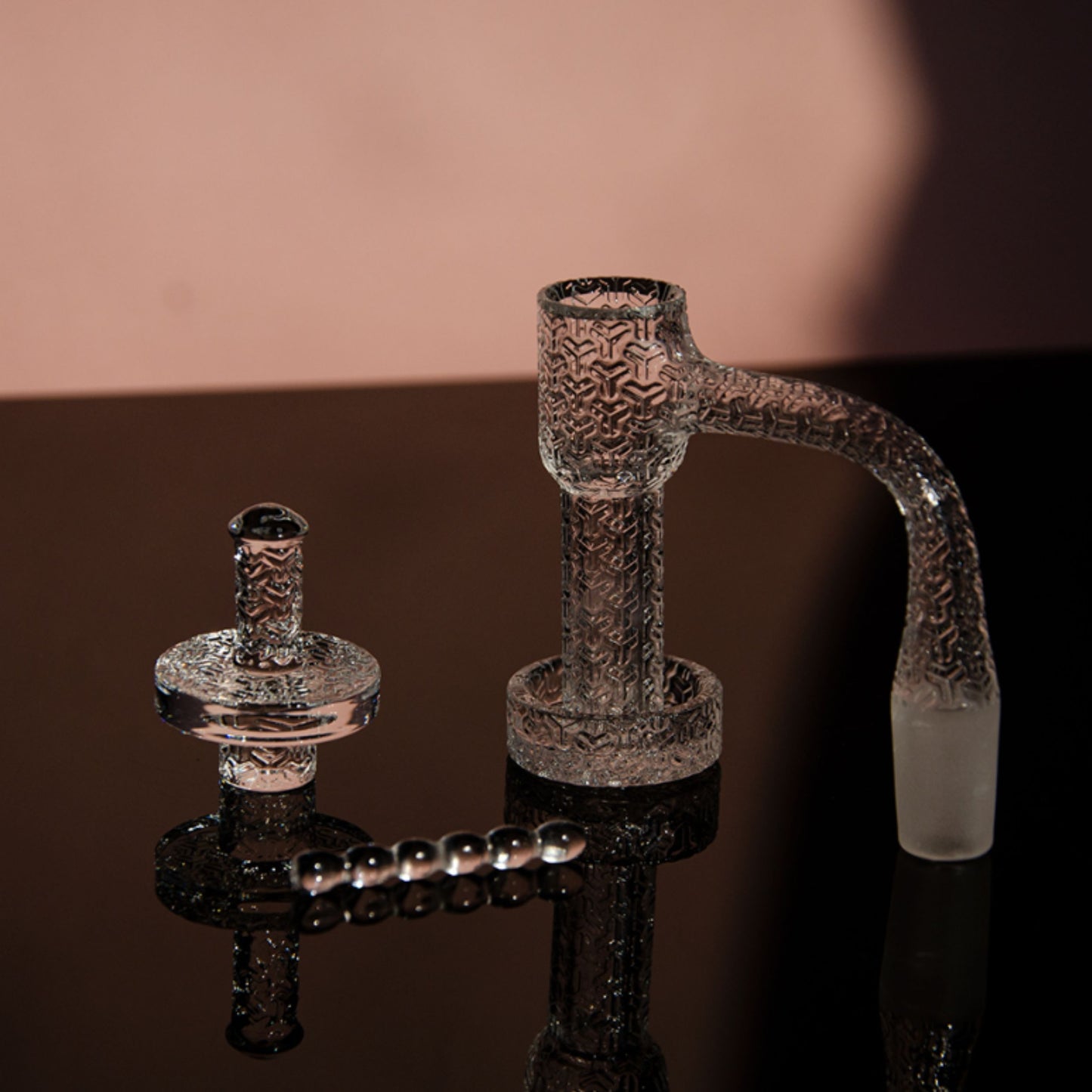 QUARTZ BOWL | PATTERNED QUARTZ BOWL WITH CAP & DAB PEARL 14 MM 45&90 DEGREE