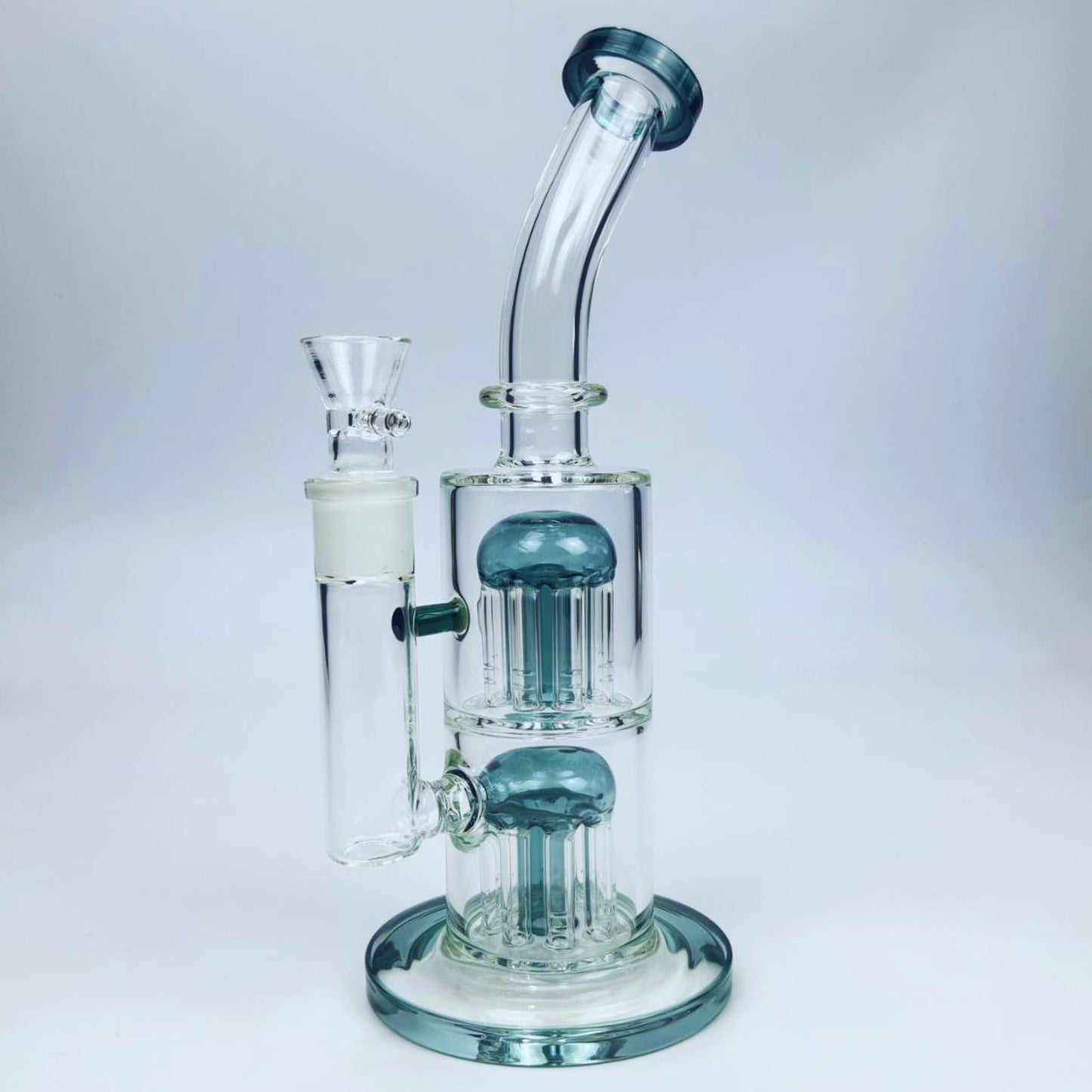 GLASS BONG | STRAIGHT GLASS RIG 10.5 INCH 18MM JOINT BUILT IN DOUBLE WATERFALL PERC - 16 ARM DIFFUSER THICKEN BASE AND COLOR TOP