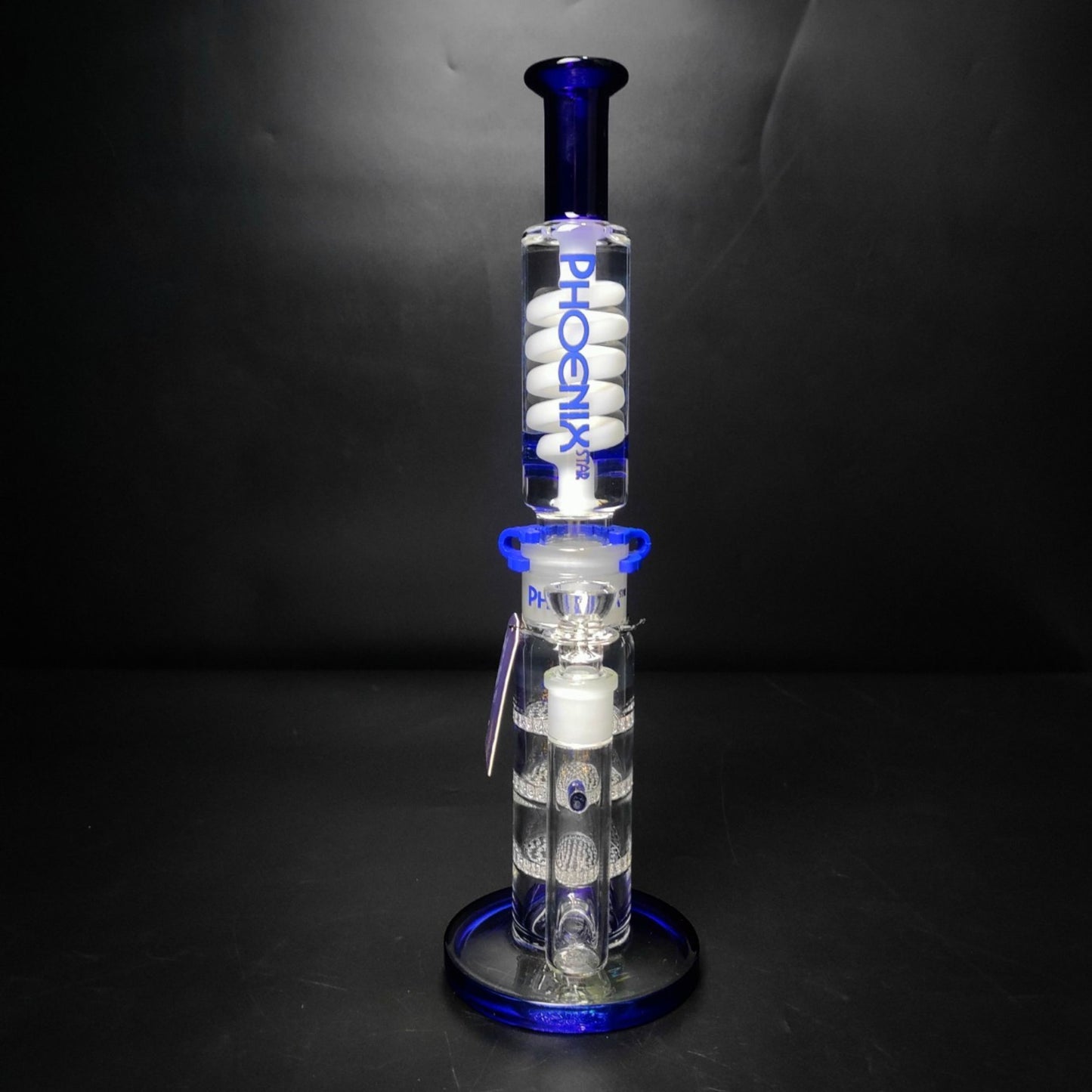 Glass Bong | PHOENIX STAR STRAIGHT LEGO WITH TRIPLE HONEYCOMB PERCOLATOR 15INCH | WHITE CLIP