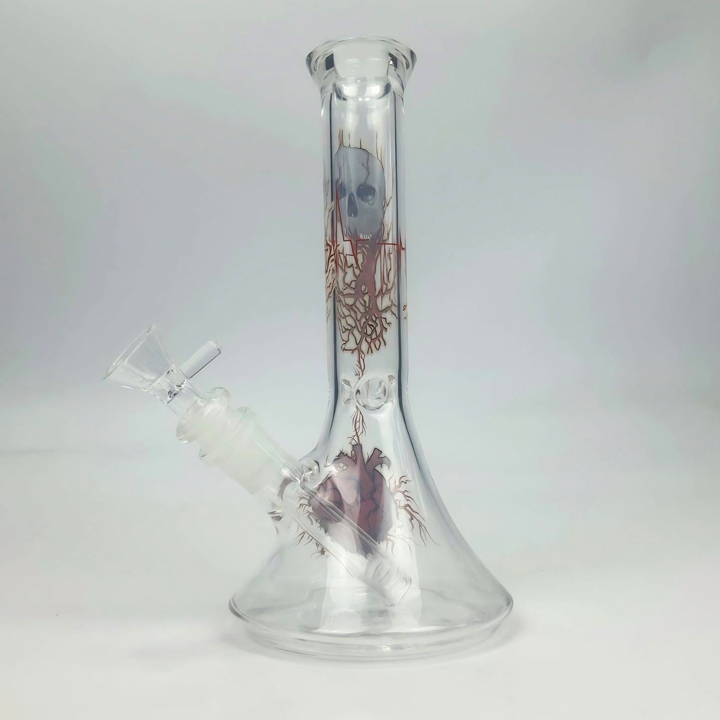 GLASS BONG | CRIMSON HEART GLOW IN THE DARK BEAKER 9INCH 5MM THICKNESS