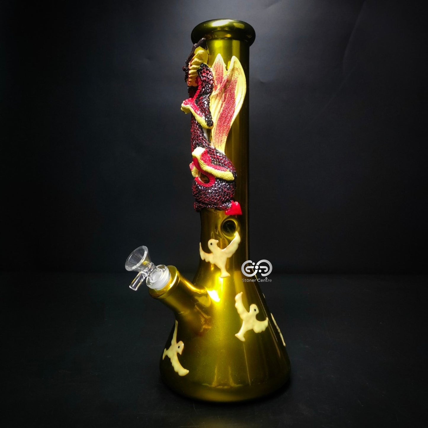 Glass Bong | GOLD DRAGON BEAKER GLOW IN THE DARK 13.5 INCH
