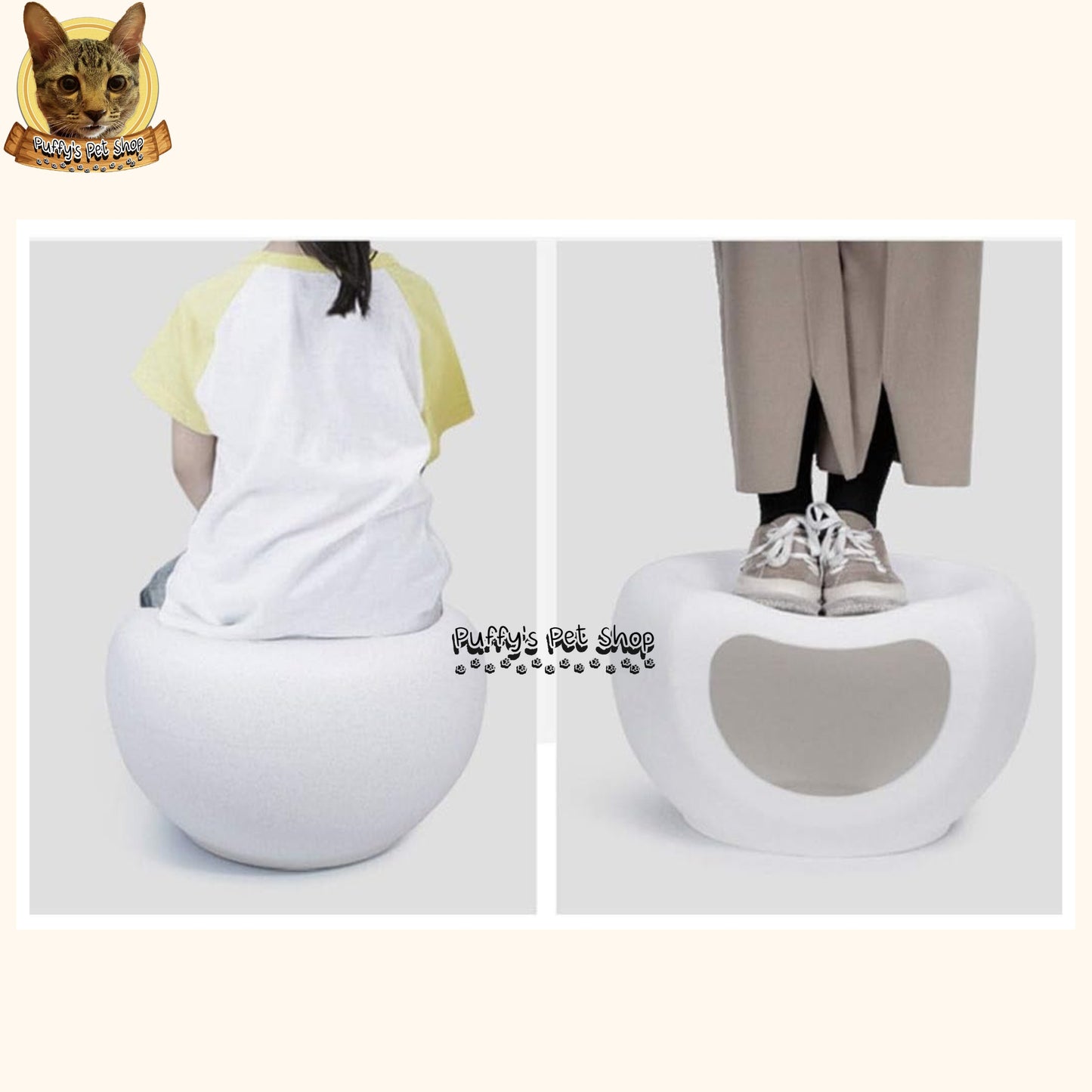 Puffy's Pet Shop | Smiley Cat House with Chair & Storage บ้านแมวหน้ายิ้มพร้อมเก้าอี้และที่วางของ ขนาด: 48 x 42 x 29 ซม.