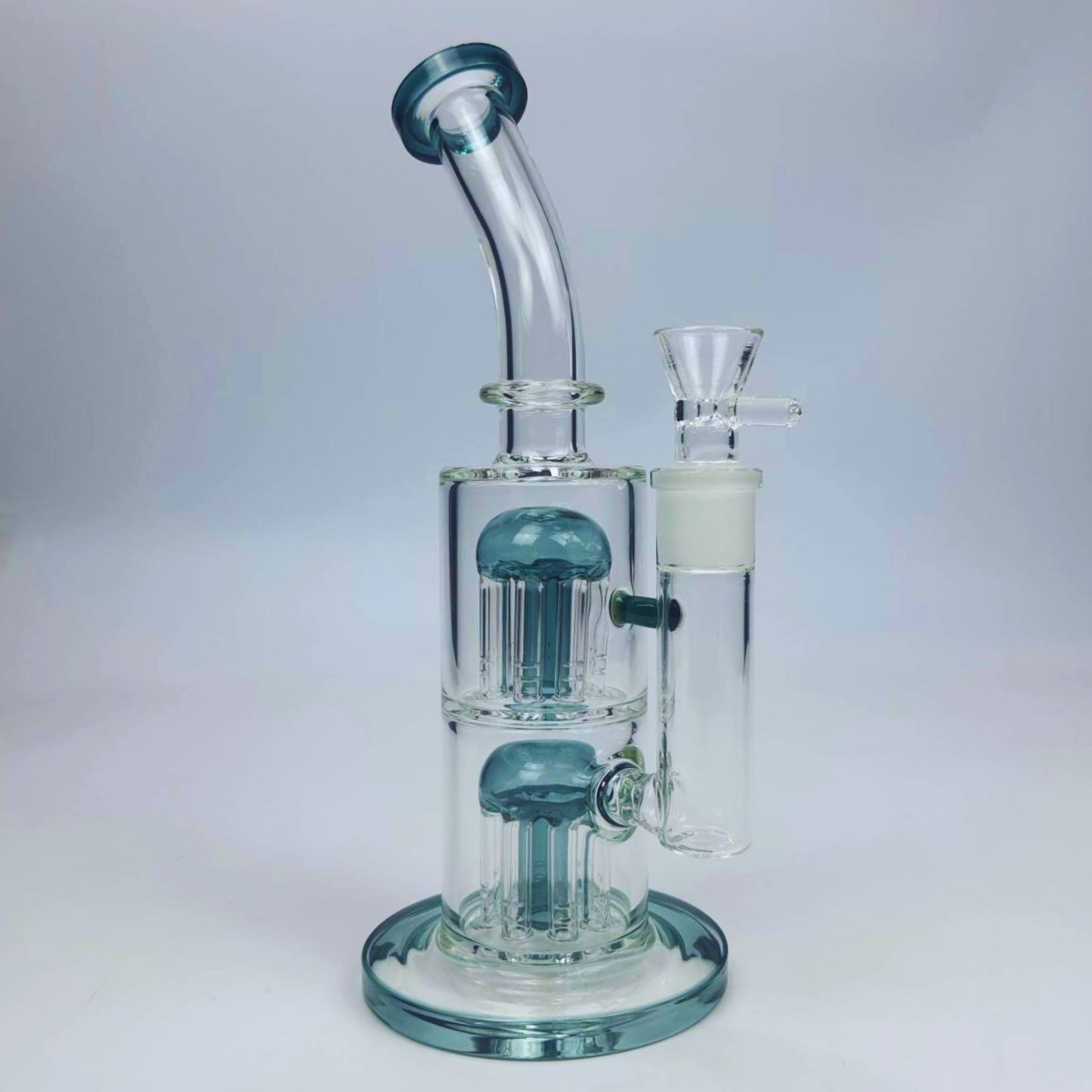 GLASS BONG | STRAIGHT GLASS RIG 10.5 INCH 18MM JOINT BUILT IN DOUBLE WATERFALL PERC - 16 ARM DIFFUSER THICKEN BASE AND COLOR TOP