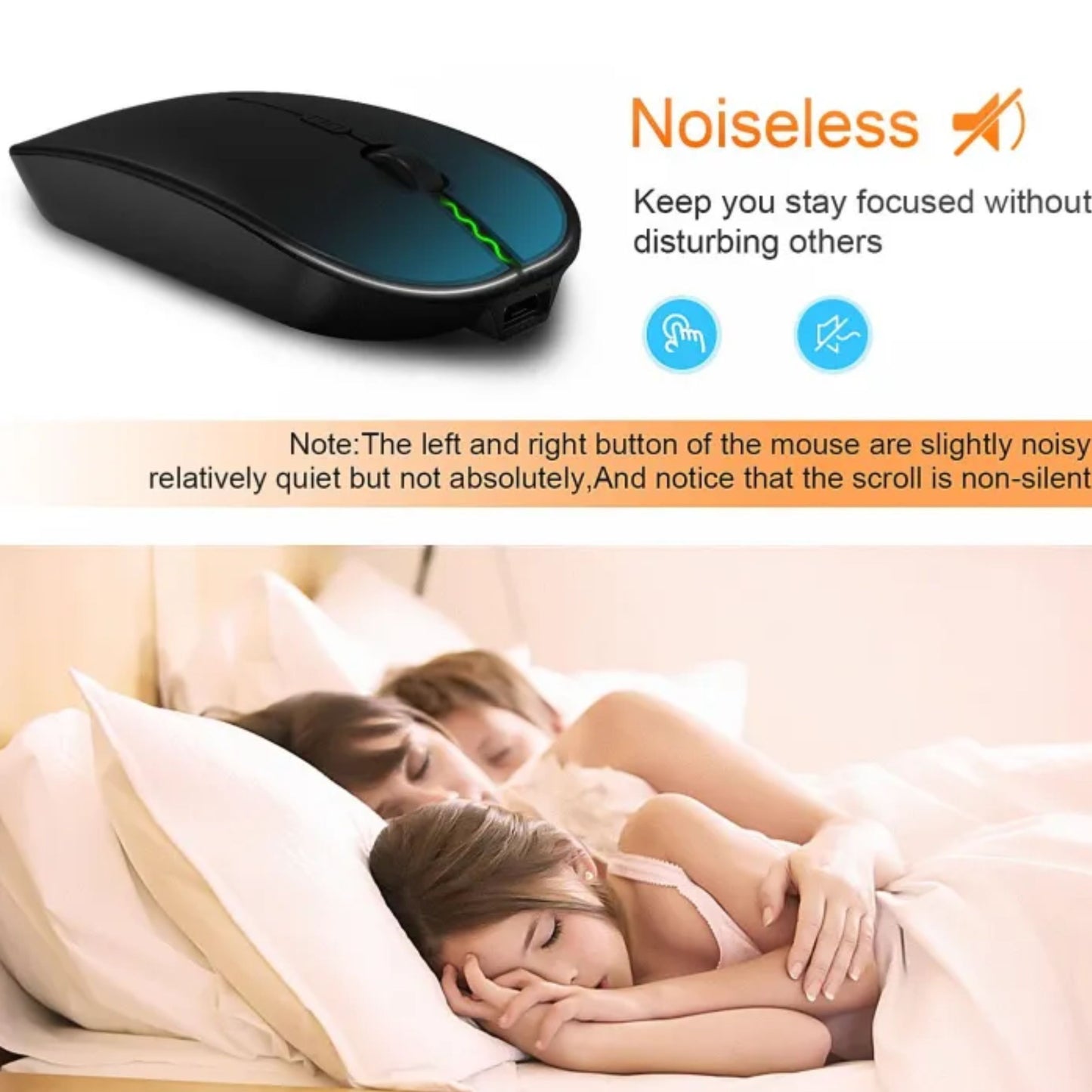 เม้าส์ไร้สาย สีดำ ปุ่มเงียบ ปรับ DPI ได้ 3 ระดับ (800/1200/1600)Wireless-Rechargeable Office Mouse รับประกัน 1 ปี