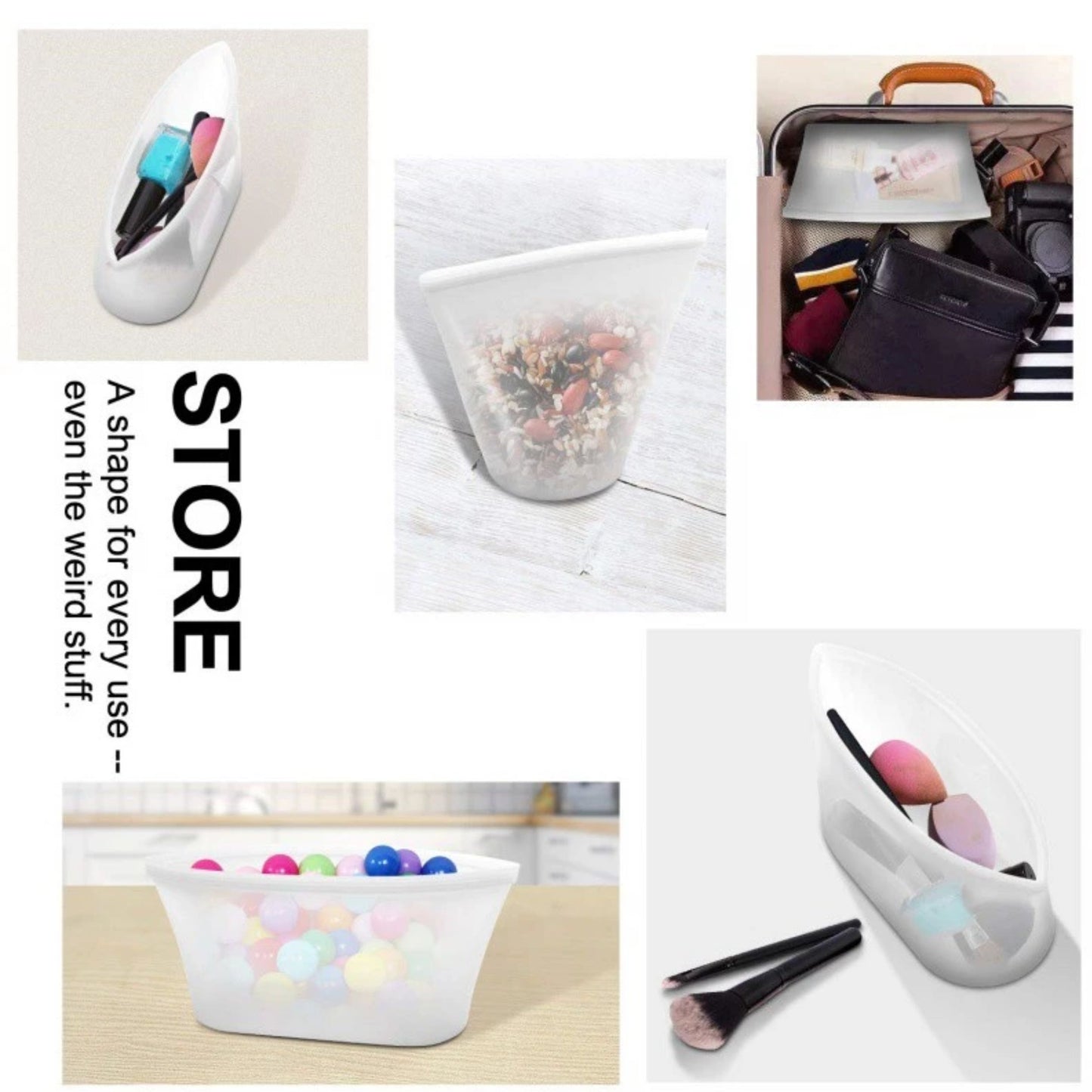 REUSABLE SILICONE FOOD STORAGE BAGS 8 BAGS PER SET