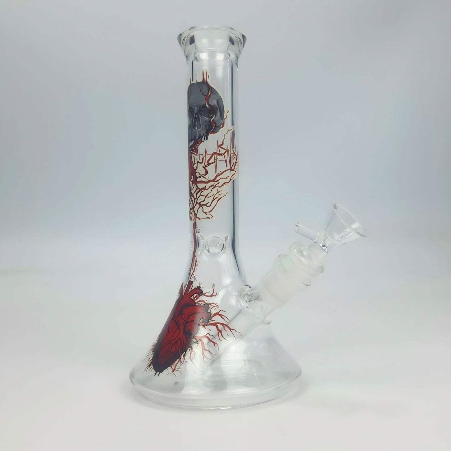 GLASS BONG | CRIMSON HEART GLOW IN THE DARK BEAKER 9INCH 5MM THICKNESS